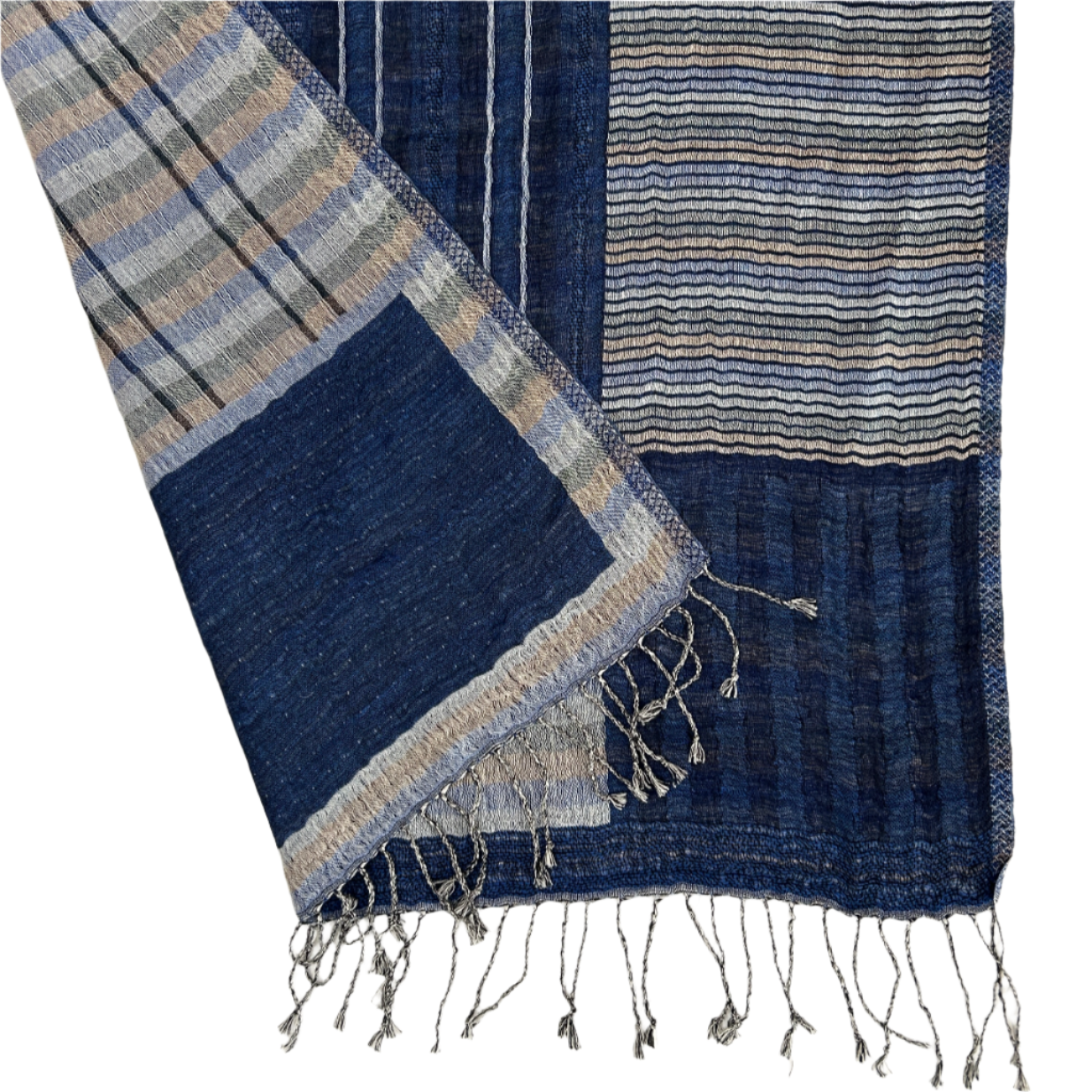 Handwoven Striped Cotton & Wool Shawl India