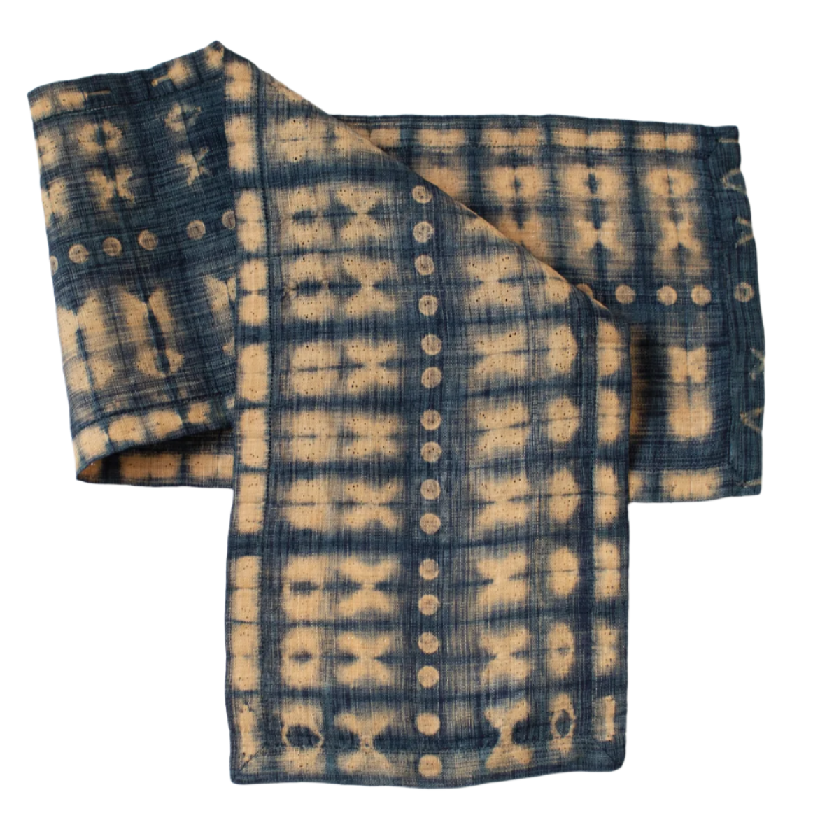 Handmade Raffia Shibori Indigo Table Runner Madagascar