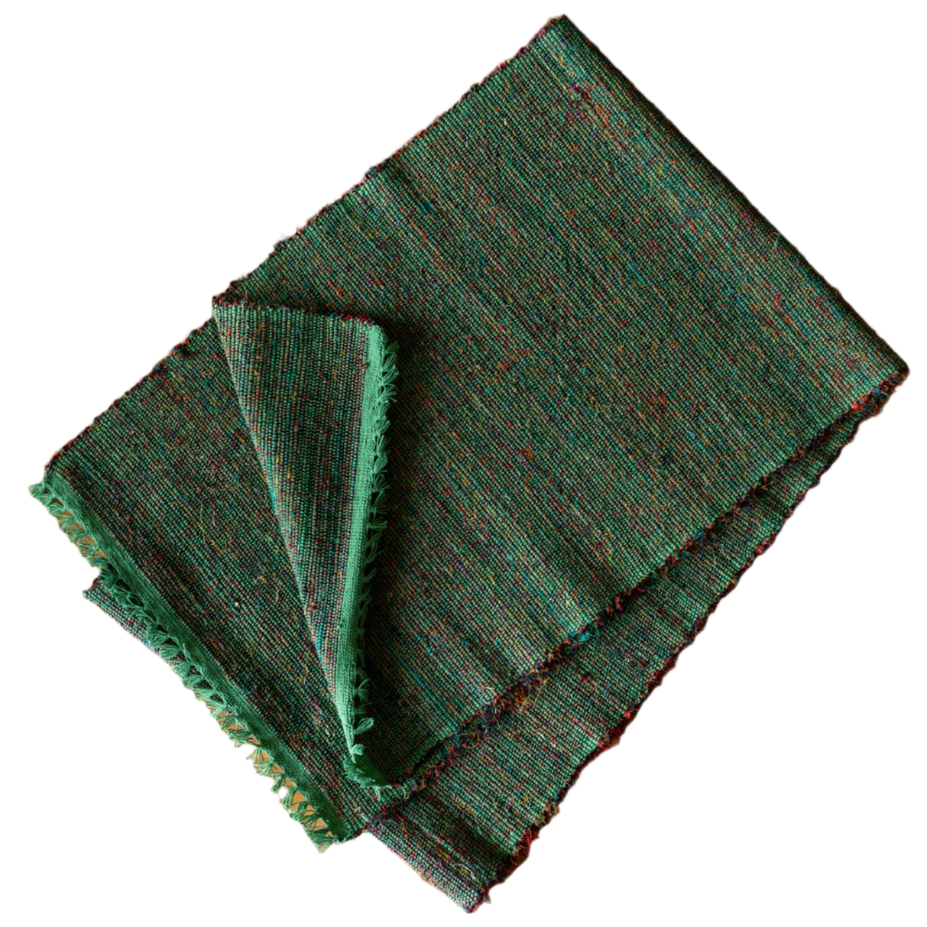 Handwoven of Recycled Silk and Cotton Table Runner Nepal - Green (12" x 72")