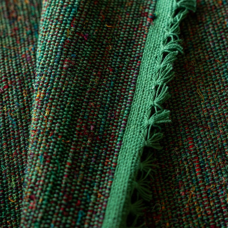 Handwoven of Recycled Silk and Cotton Table Runner Nepal - Green (12" x 72")