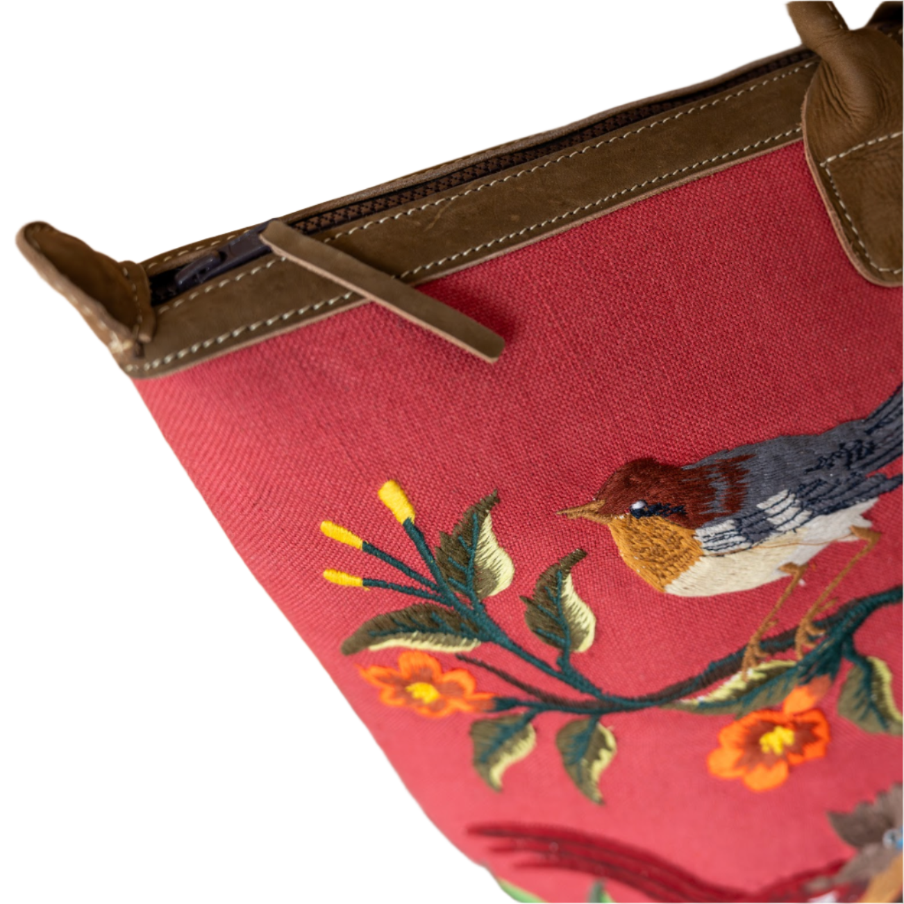 Handwoven Embroidered Rose with Leather Santiago Satchel Guatemala