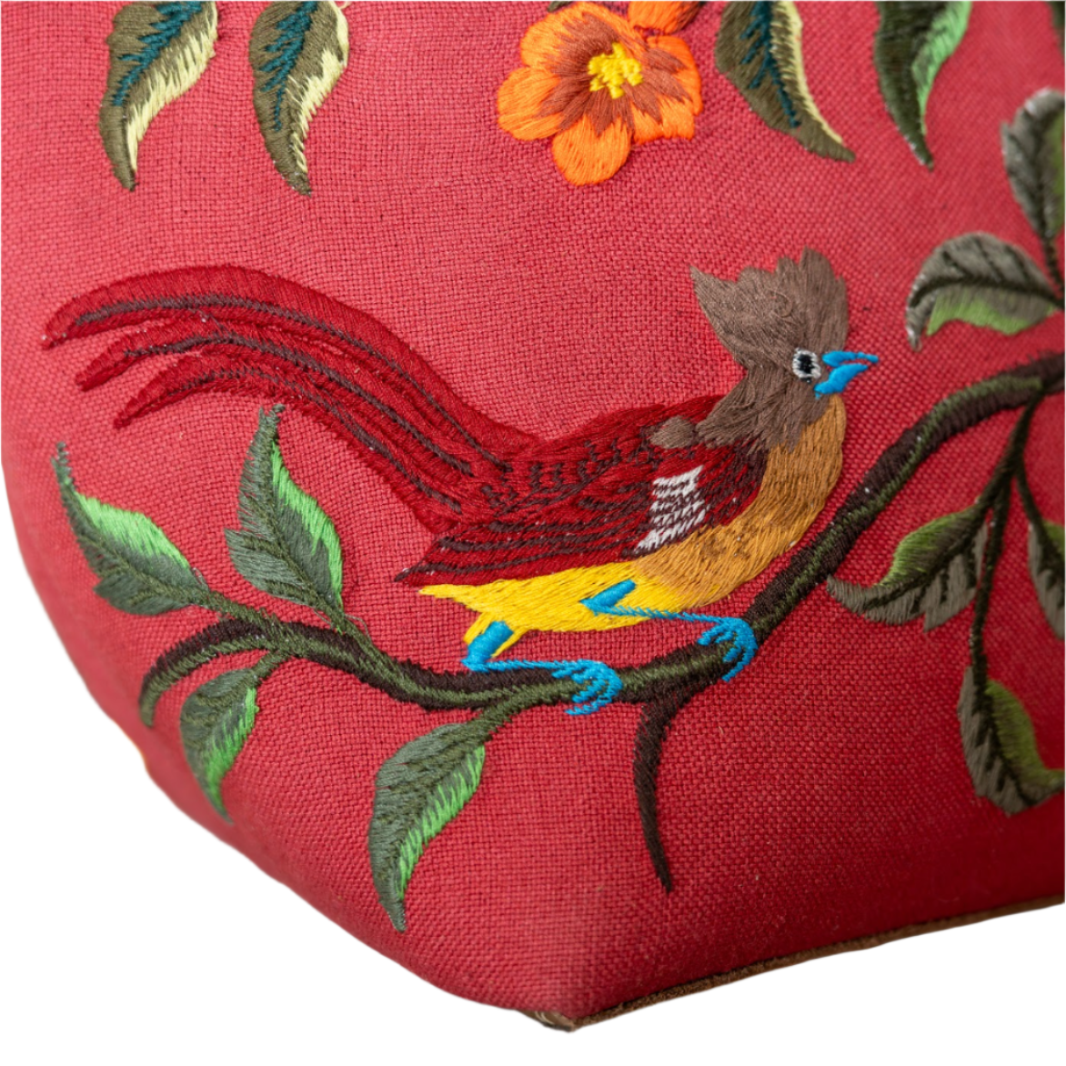 Handwoven Embroidered Rose with Leather Santiago Satchel Guatemala