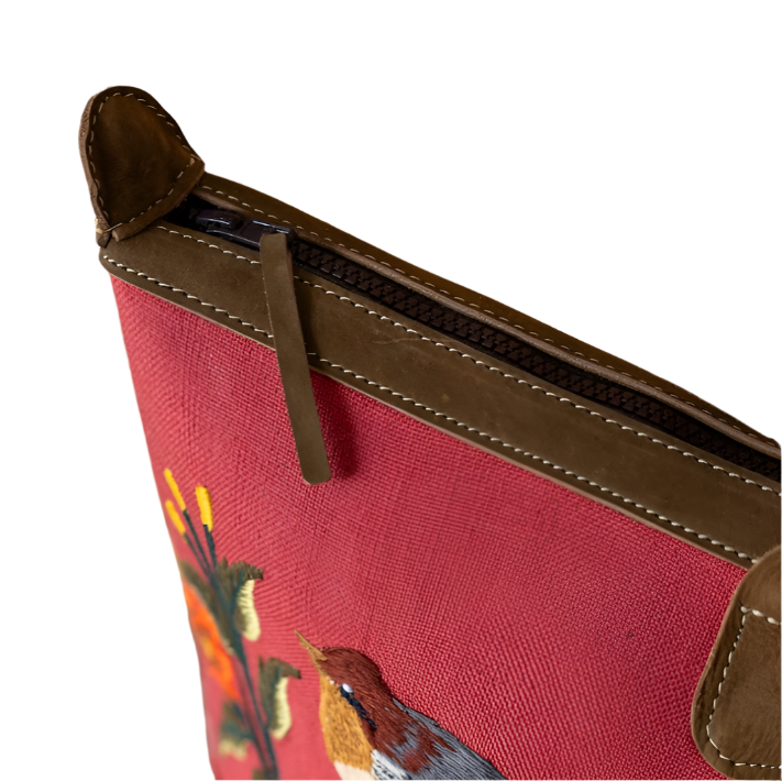 Handwoven Embroidered Rose with Leather Santiago Satchel Guatemala