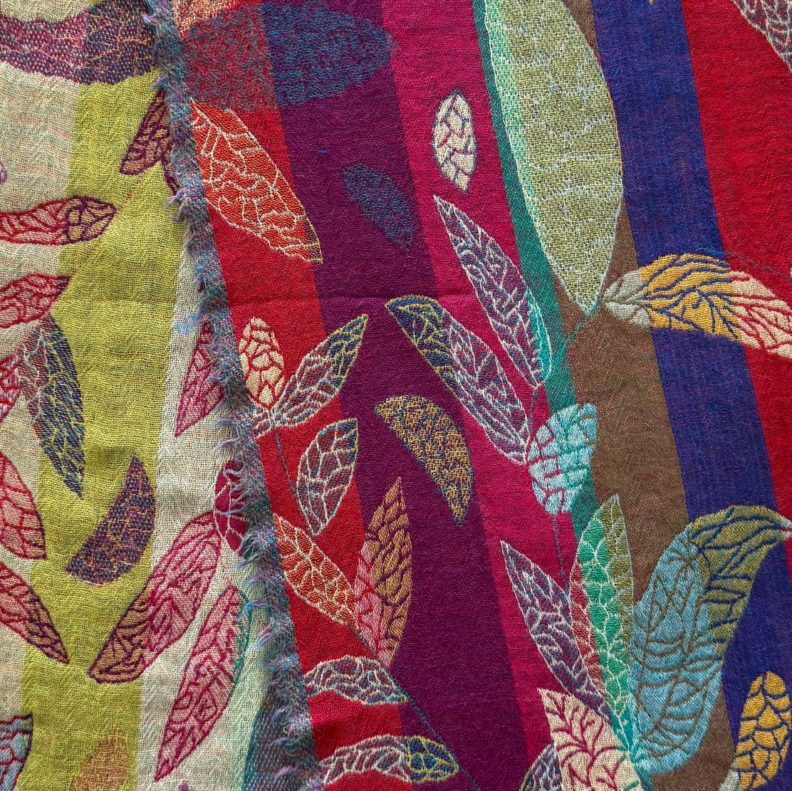 Woven Wool Scarf Bold Leaf Multi India