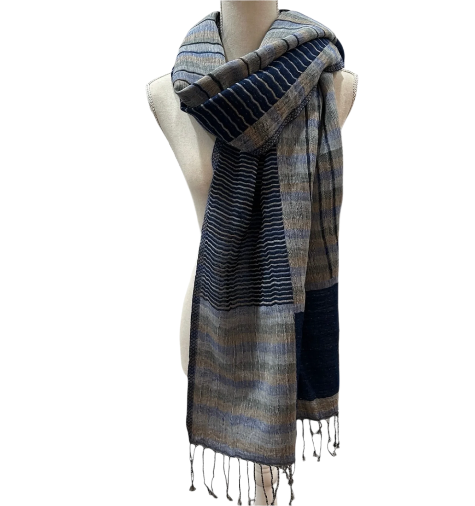 Handwoven Striped Cotton & Wool Shawl India