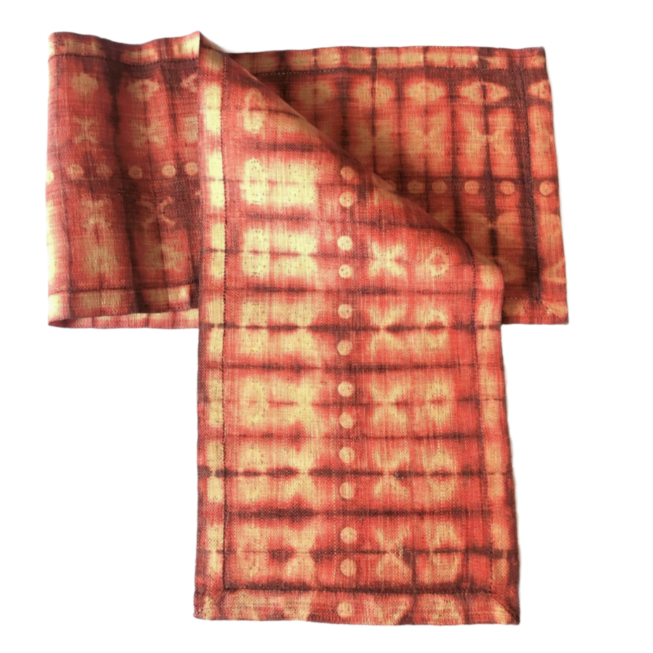 Handmade Raffia Shibori Red Table Runner Madagascar