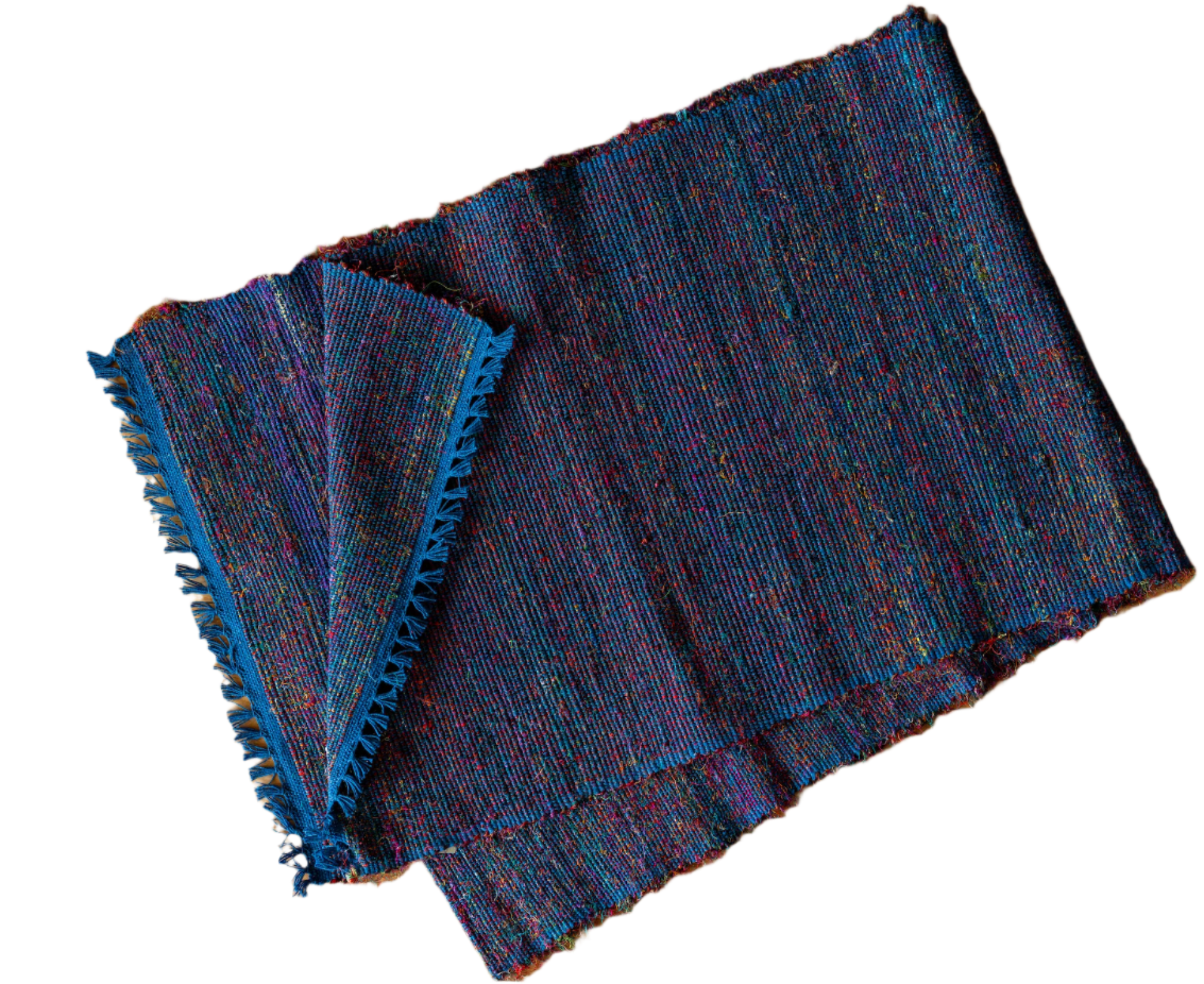 Handwoven of Recycled Silk and Cotton Table Runner Nepal - Blue (12