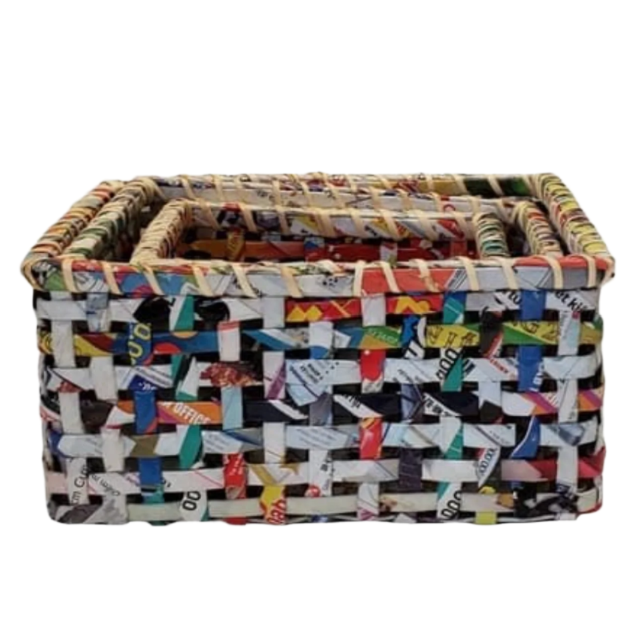 Upcycled Paper Basket Vietnam - Rectangle Set of 3