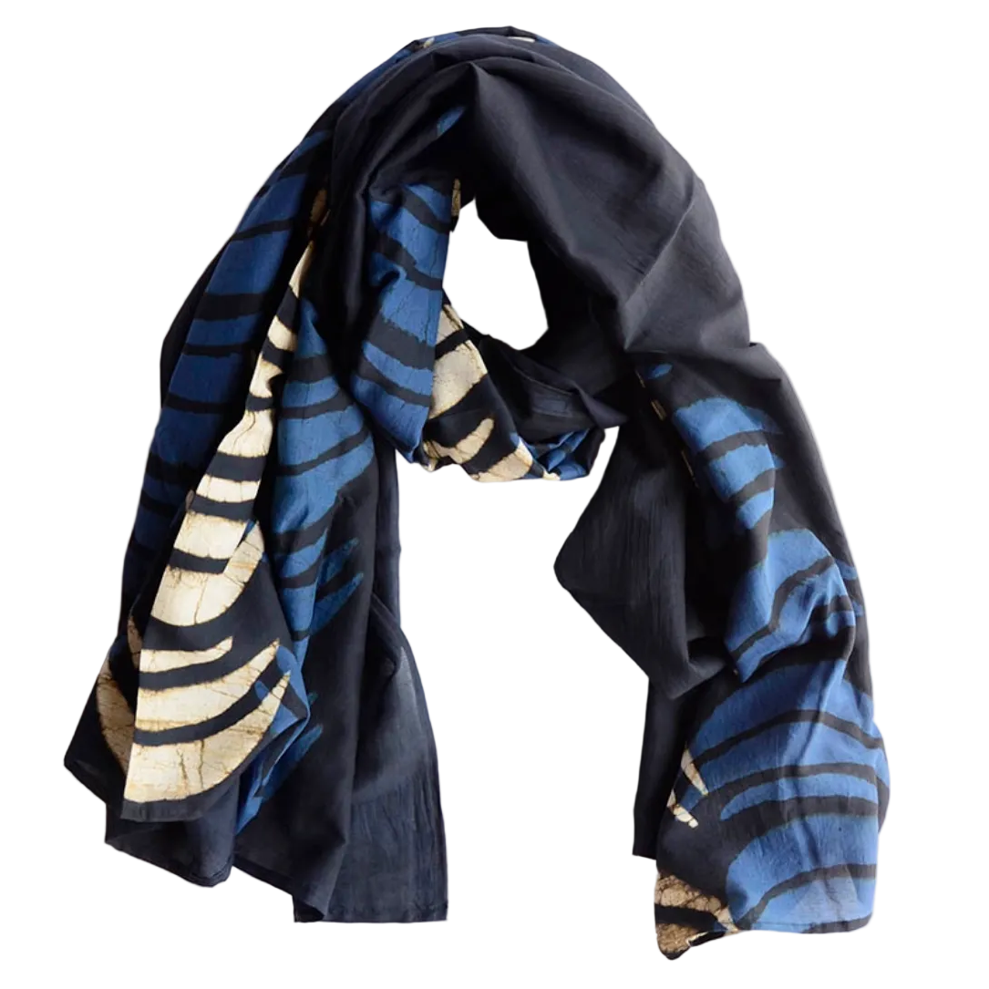 Hand Block Printed Moon Silk & Cotton Scarf India