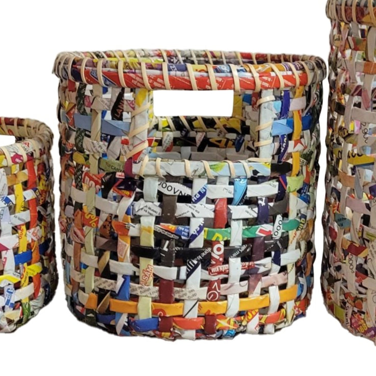 Upcycled Paper Basket Vietnam - Round Set of 3