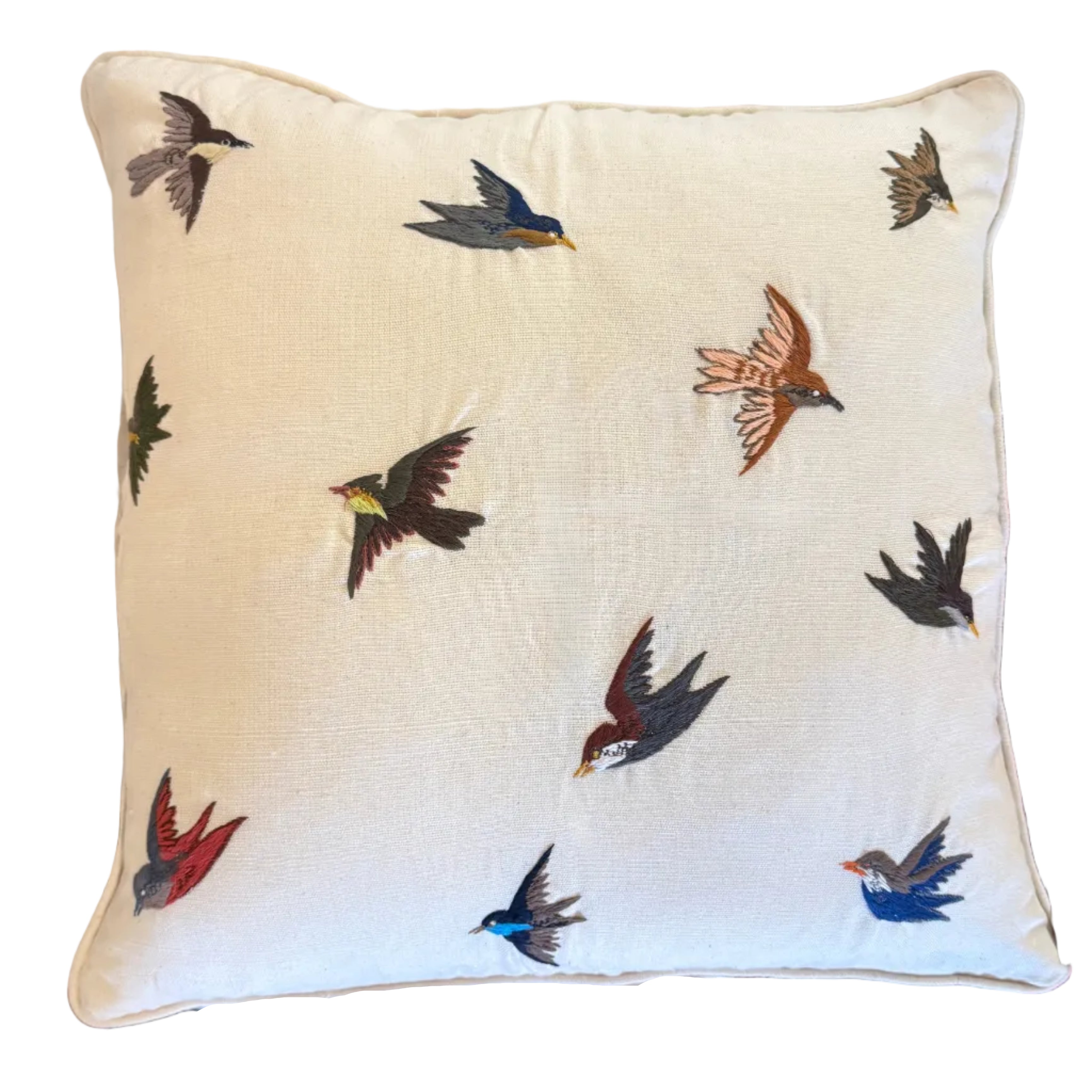 Embroidered Natural Flying Bird Pillow Guatemala