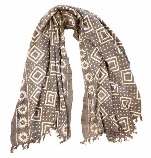Handwoven Block Printed Organic Cotton Taupe Throw India (54" x 66")