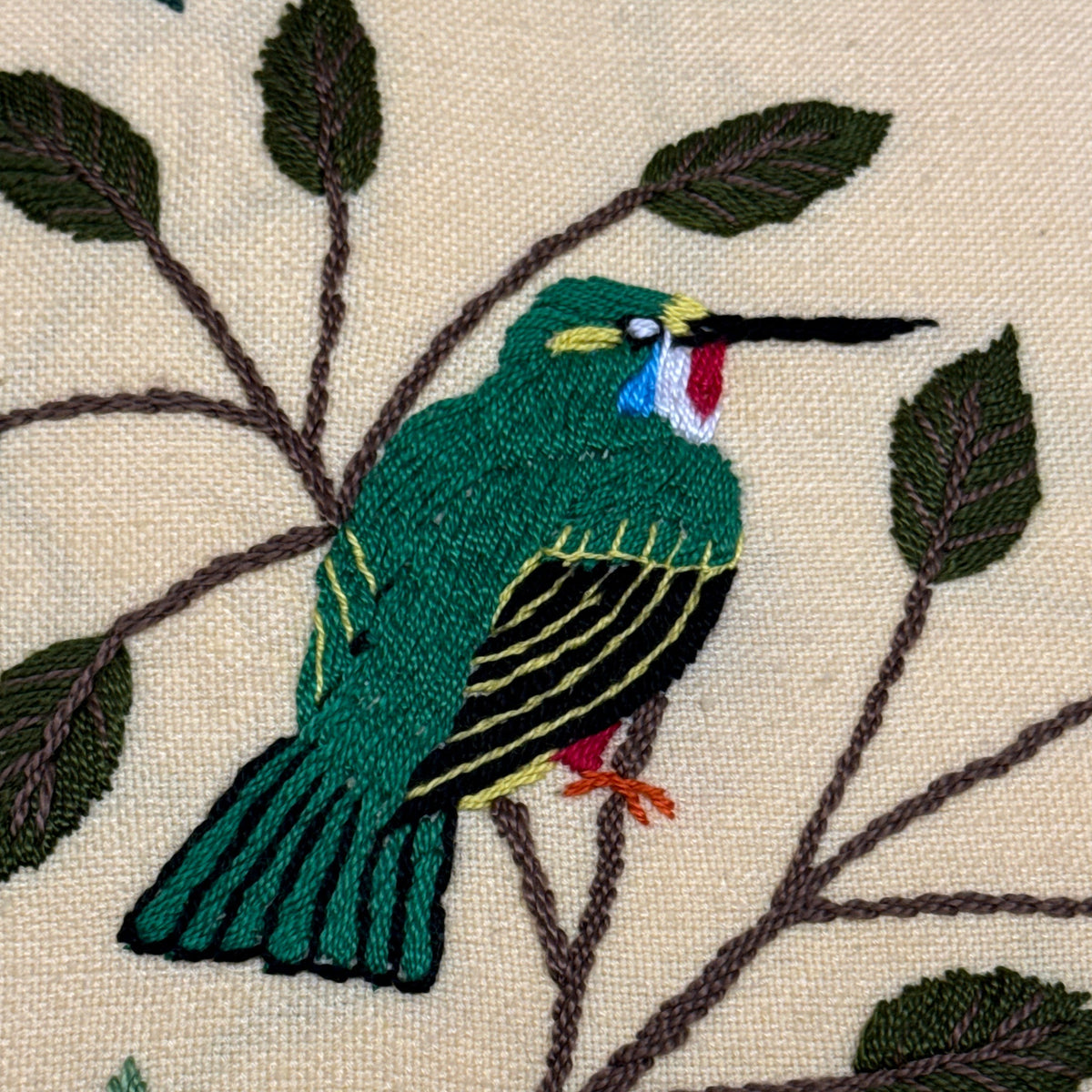 Embroidered Butter Northern Bird Pillow Guatemala (18 x 18)