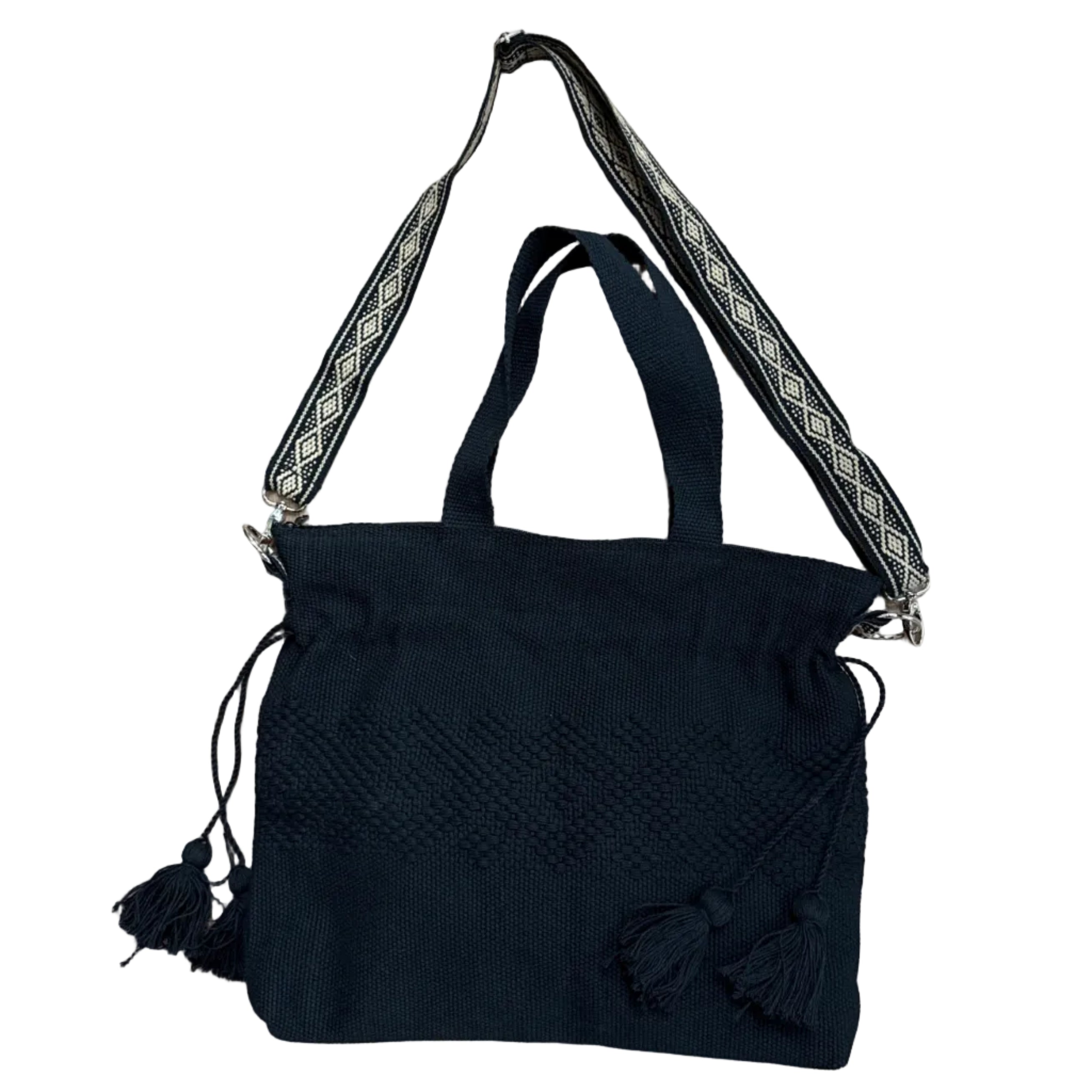 Handwoven Jalieza Cotton Black Satchel Mexico