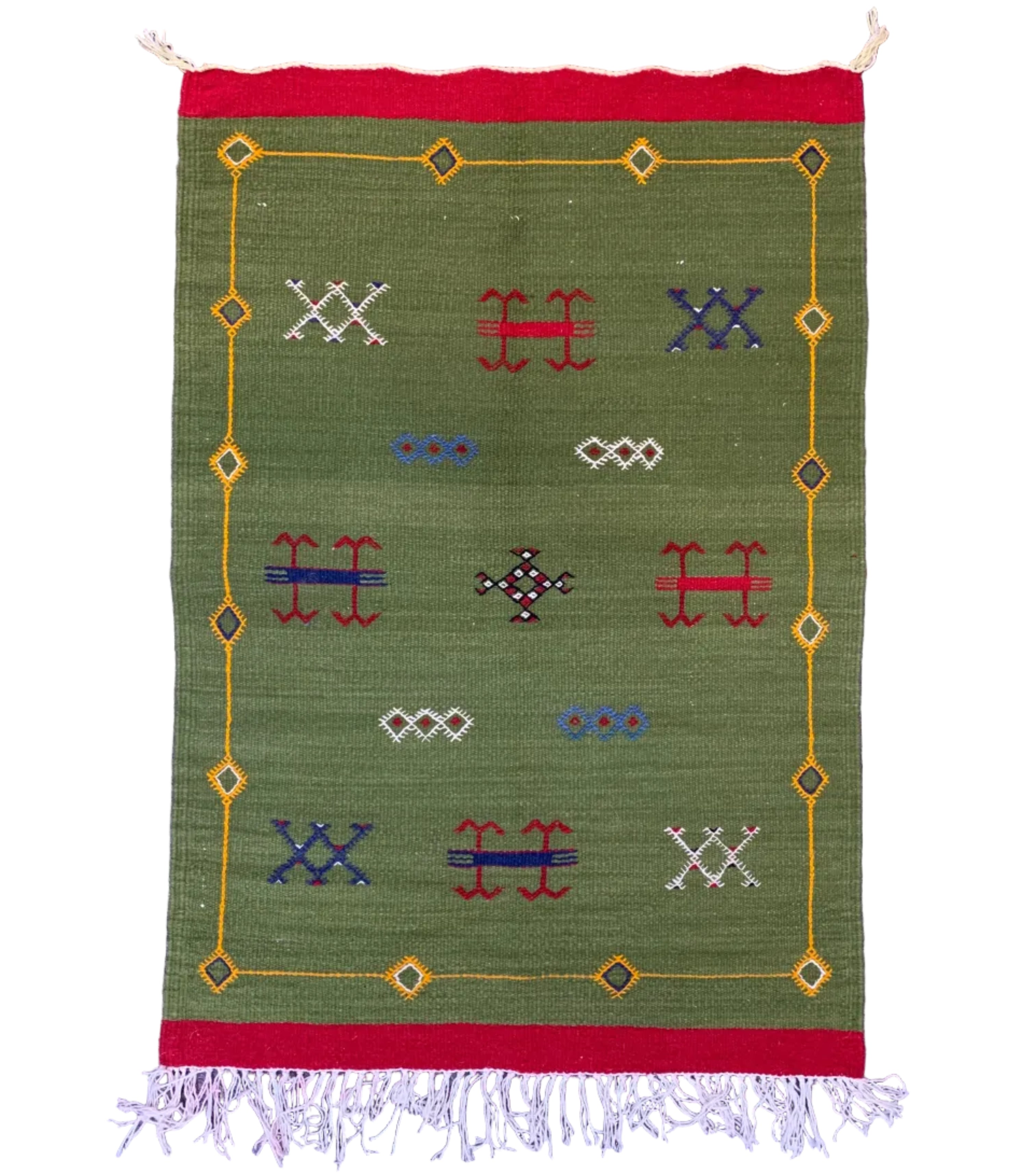 Handwoven Small Akhnif Green Wool Rug