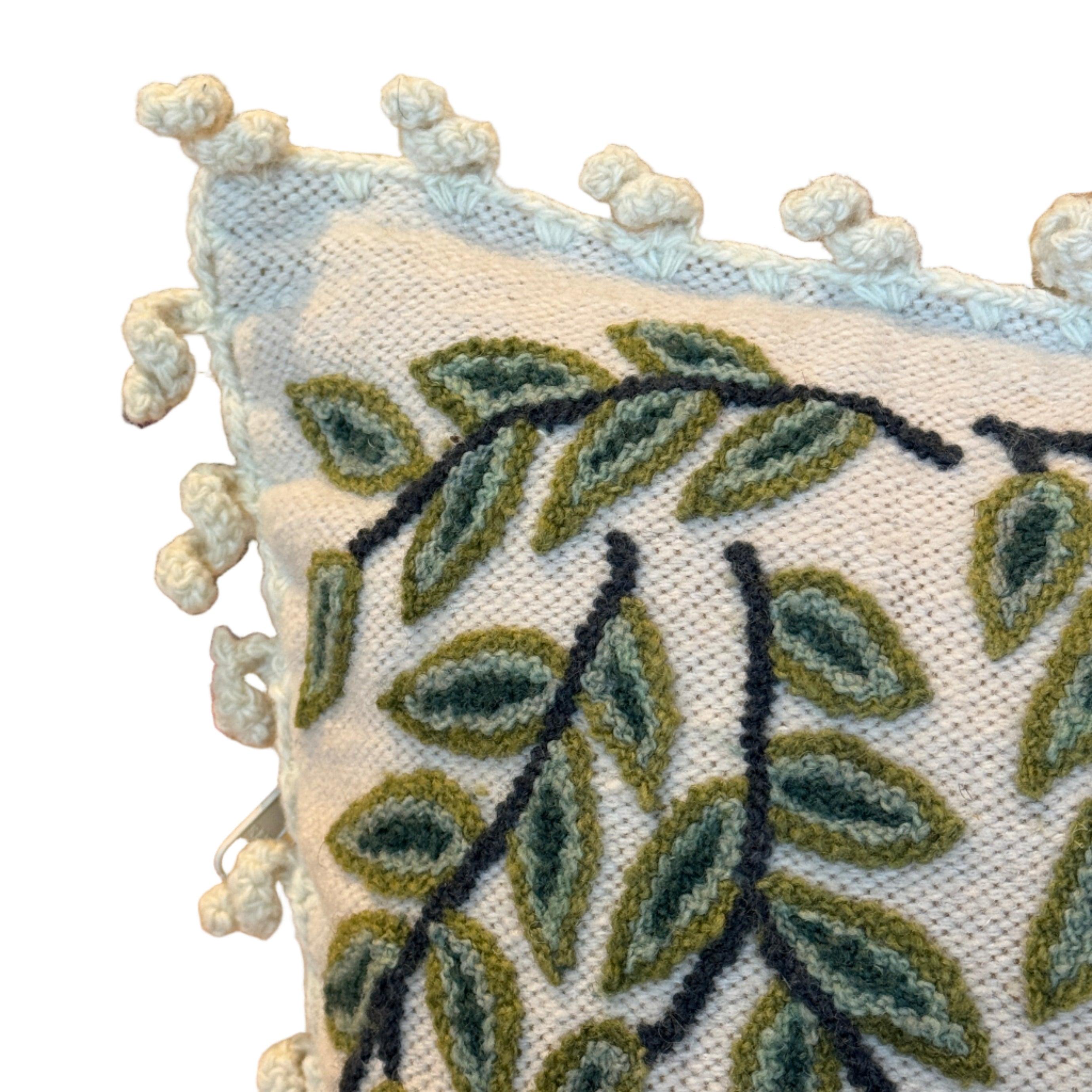 Embroidered Mint Wool Pillow Peru (18x18)