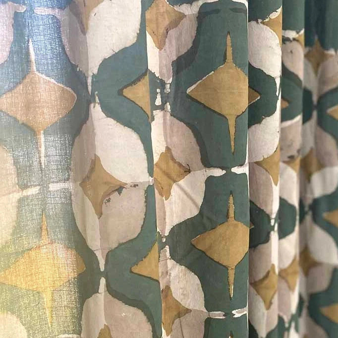 Handmade Cotton Curtain India - Green & Gold