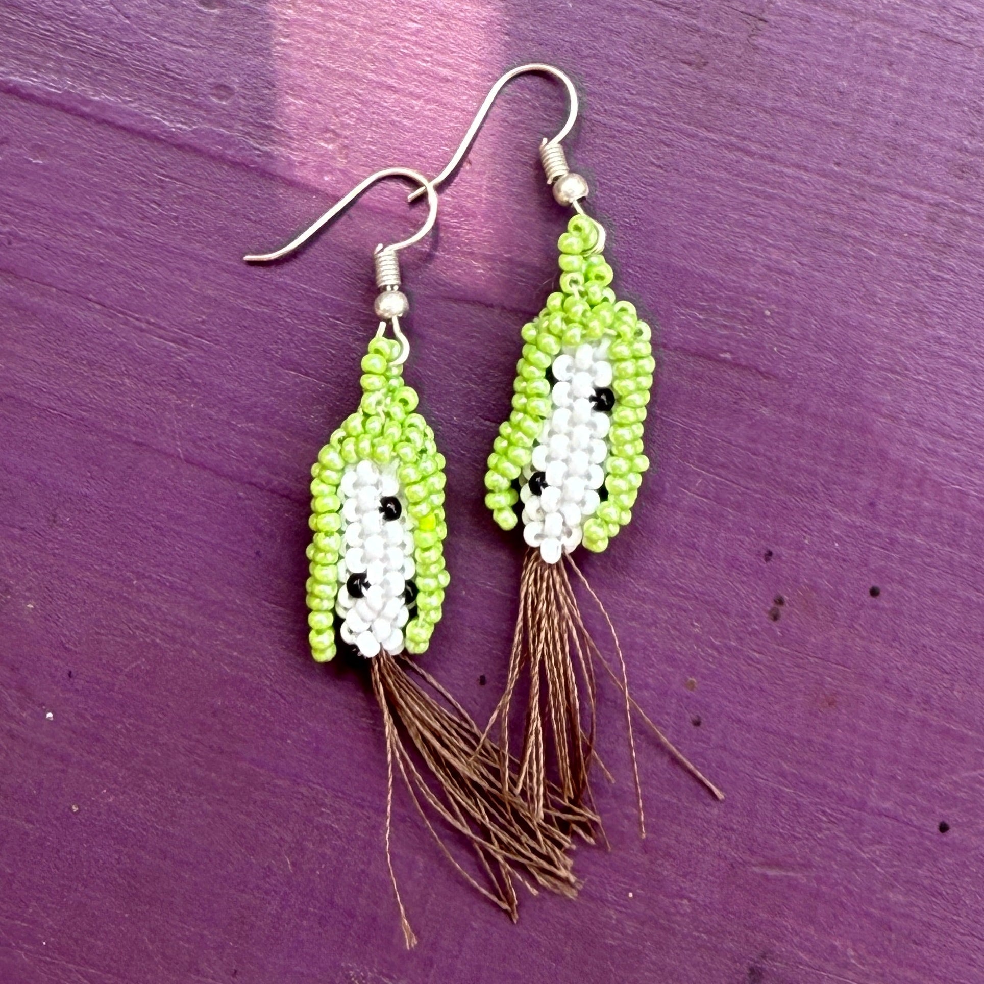 Handmade Beaded White Corn Earrings Guatemala