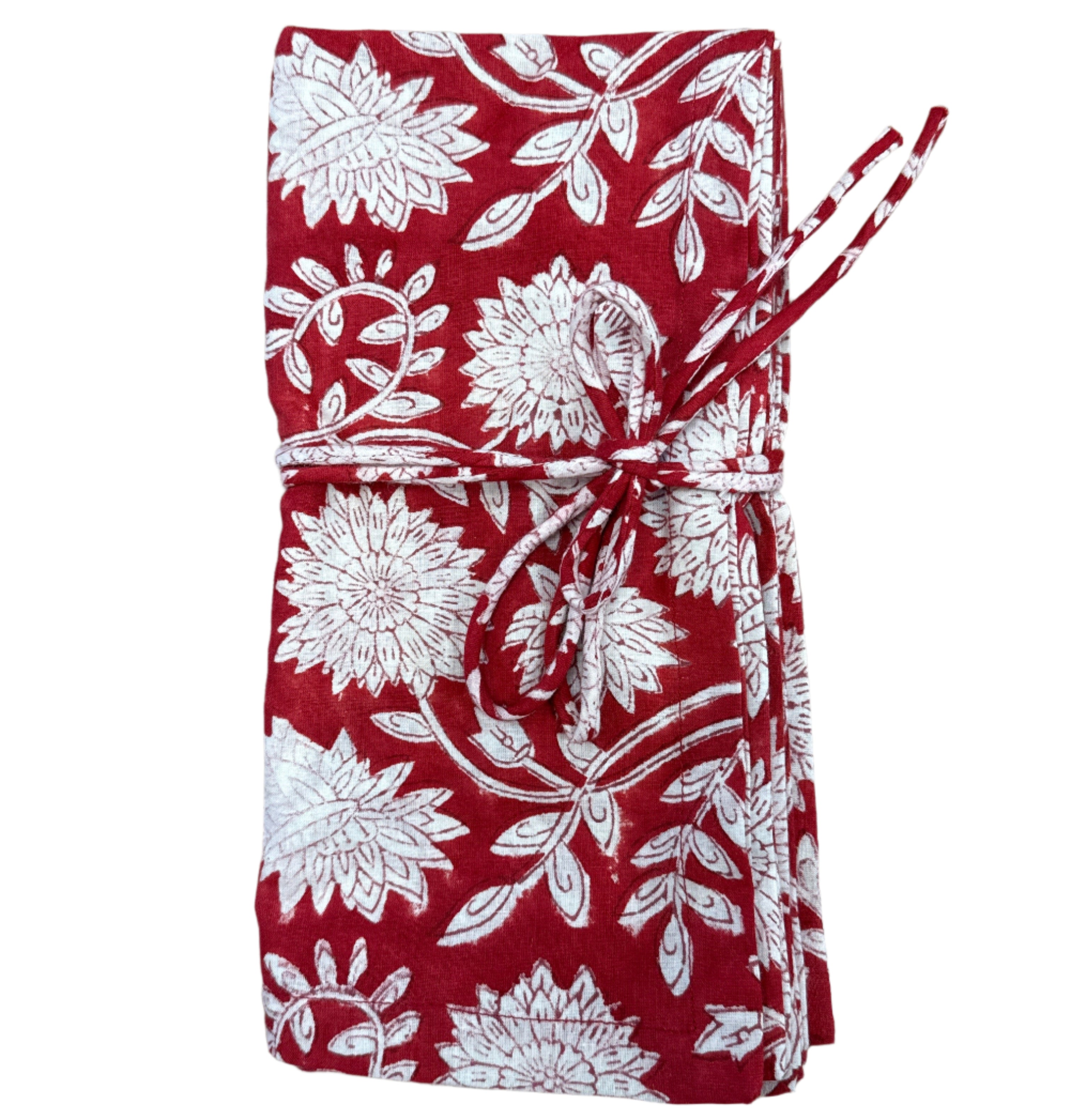 Hand Block Printed Red Floral Napkins India Set of 4 (20")