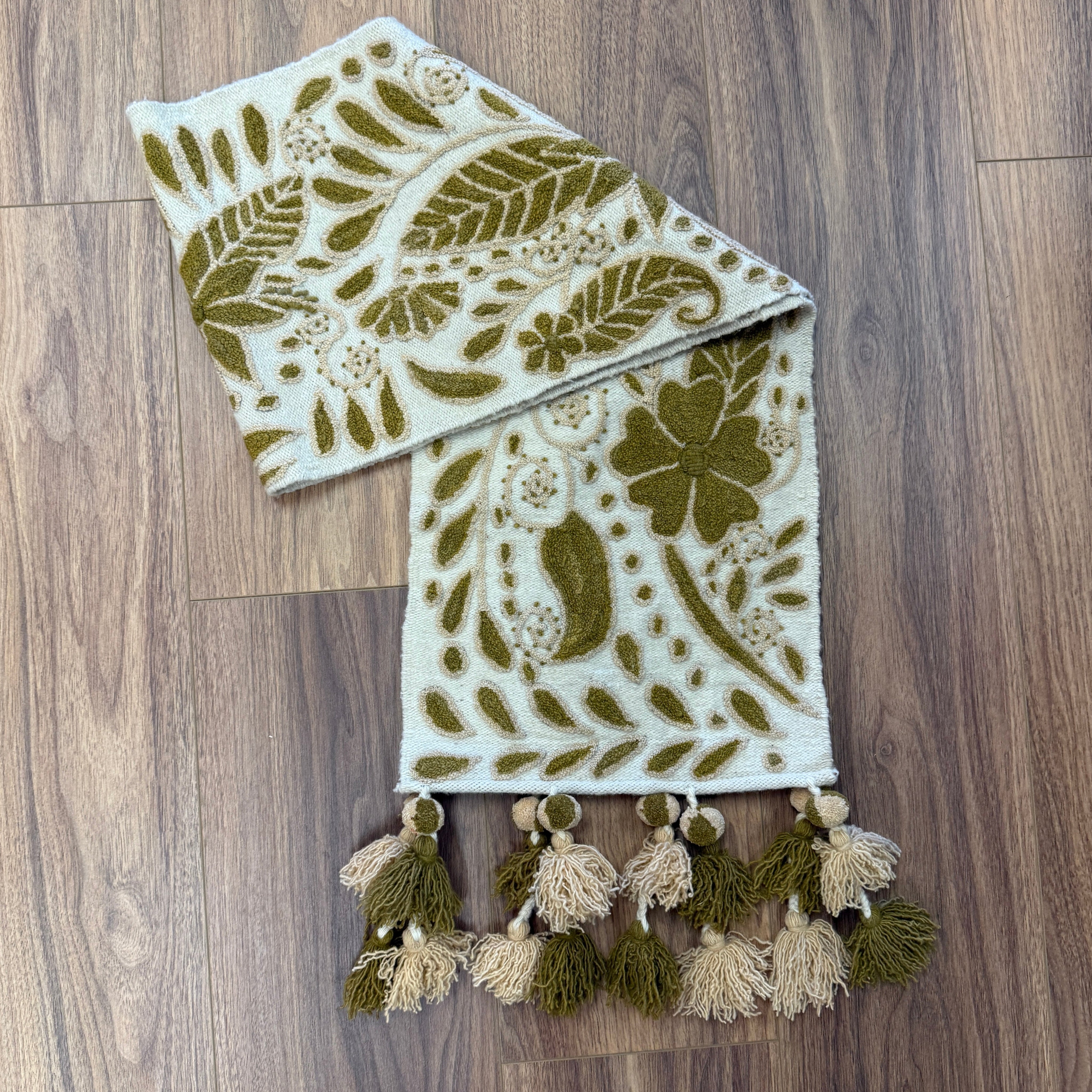 Embroidered Olive Wool Table Runner Peru