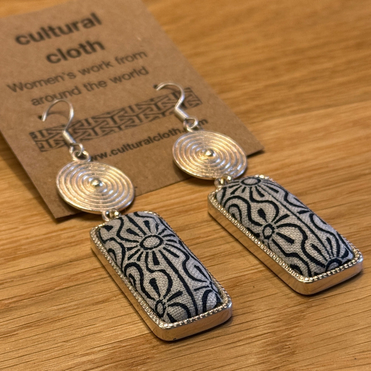 Handmade Silver & Indigo Rectangle Batik Earrings China