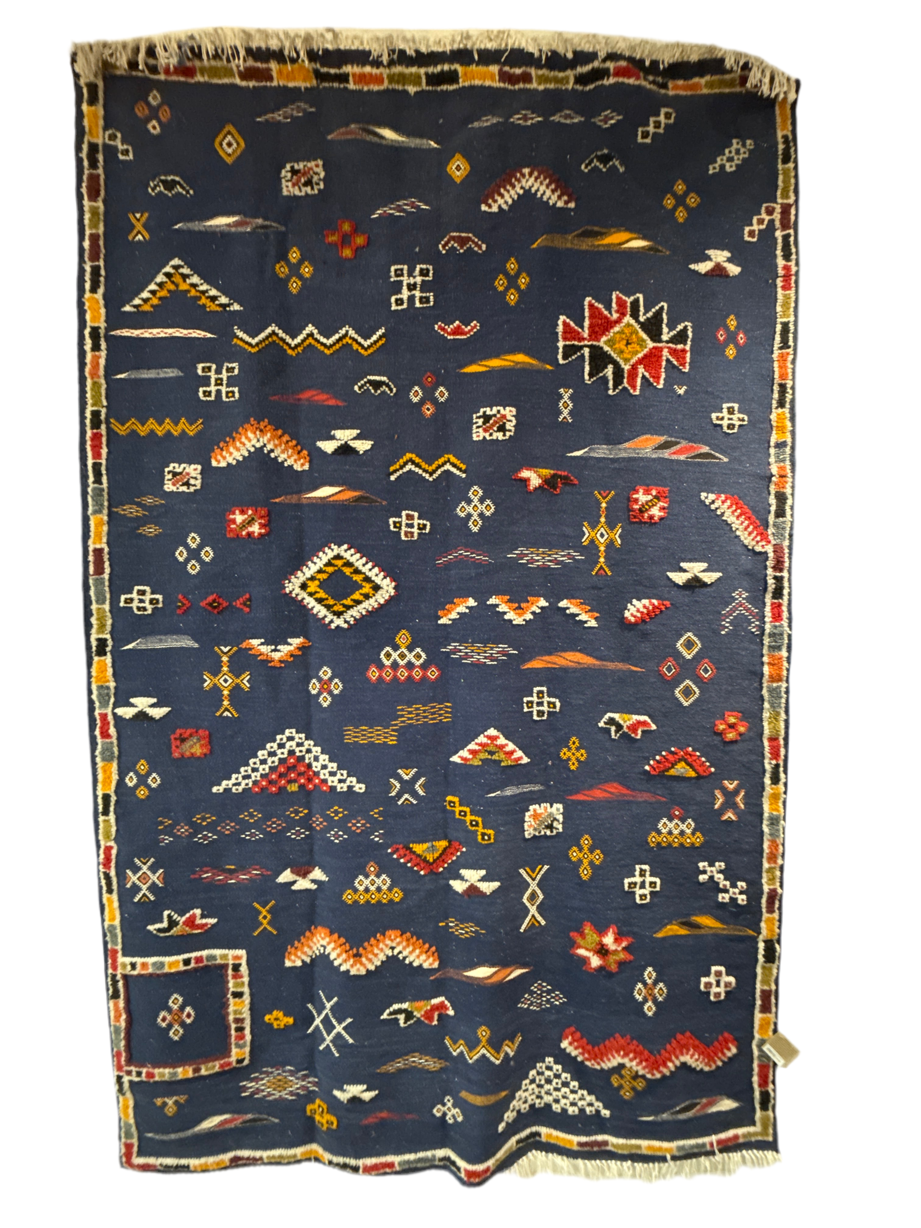 Handwoven Knotted & Flat Weave Blue Wool Rug Morocco (62" x 96")