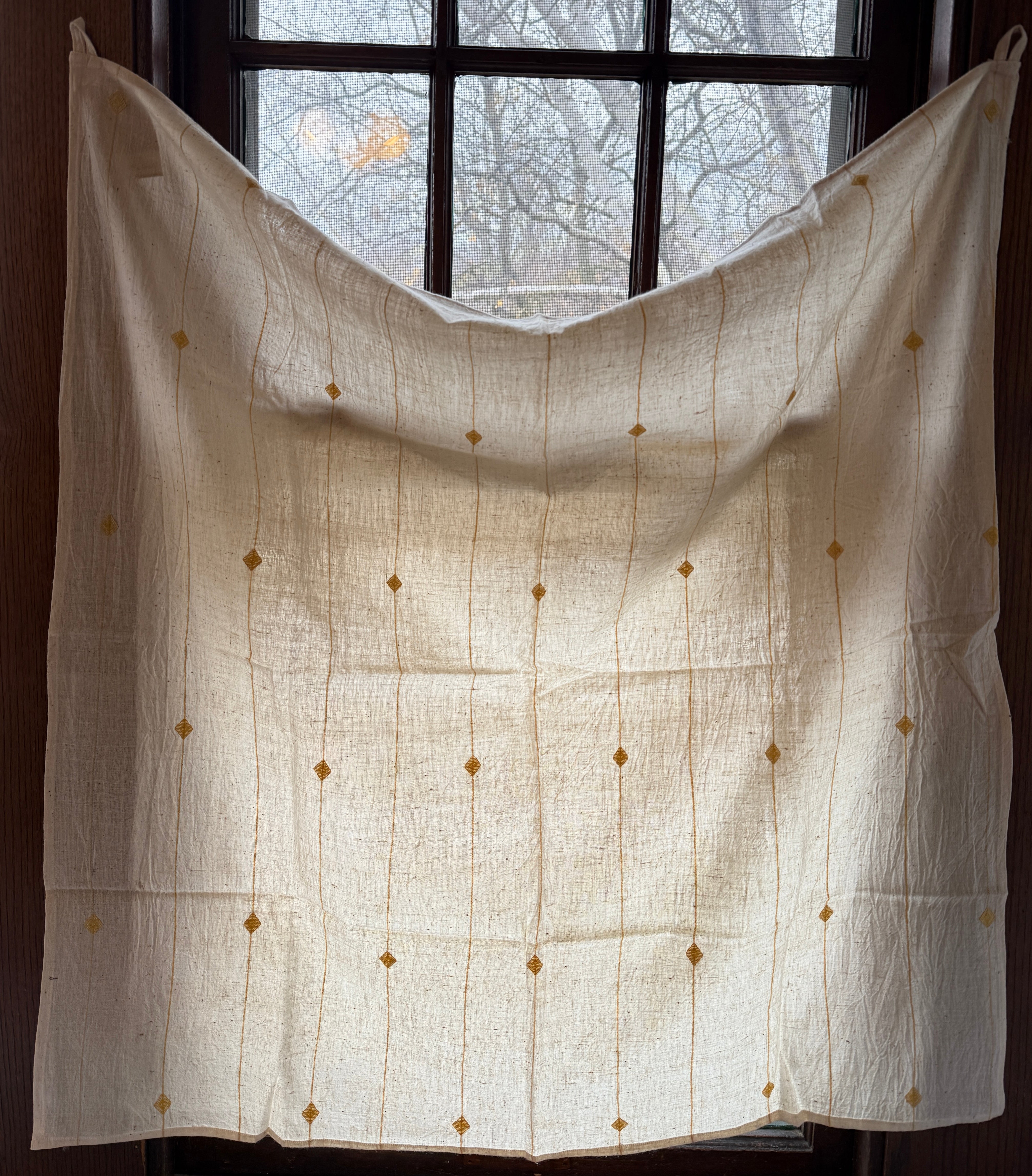 Handwoven Organic Cotton With Inlay Cafe Curtain White/Gold India