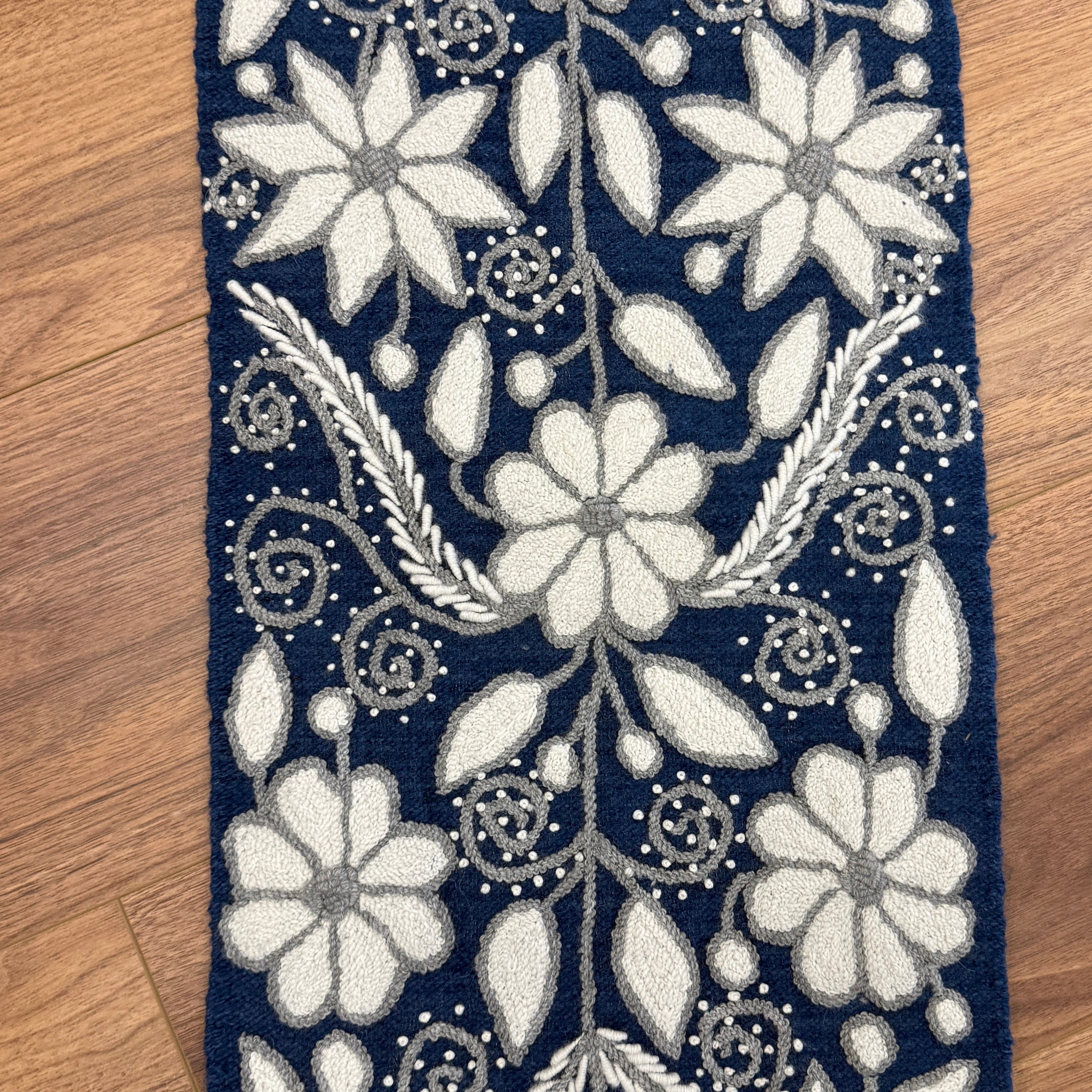 Embroidered Navy Wool Table Runner Peru