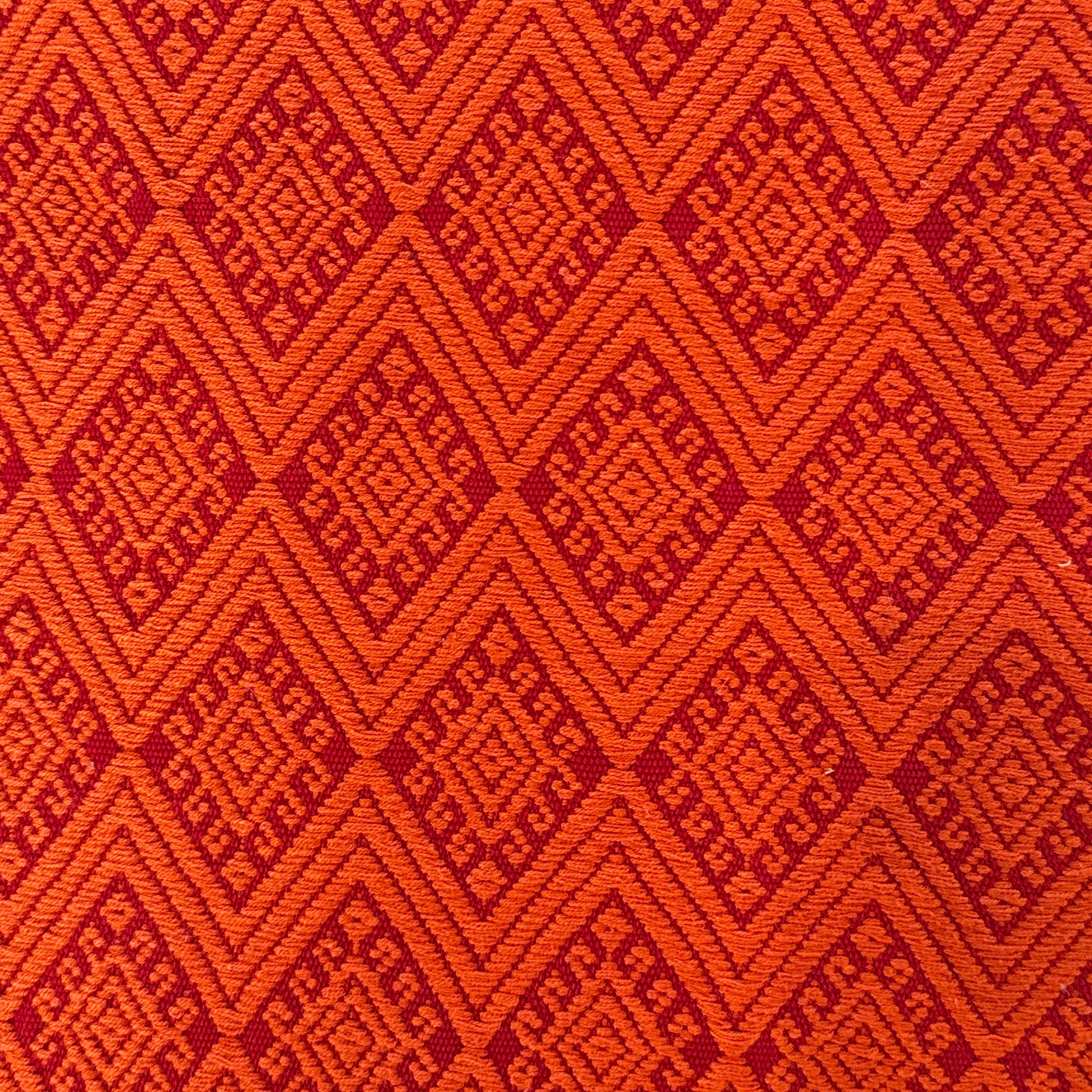 Handwoven Red Brocade Cotton Pillow Mexico (19x19)