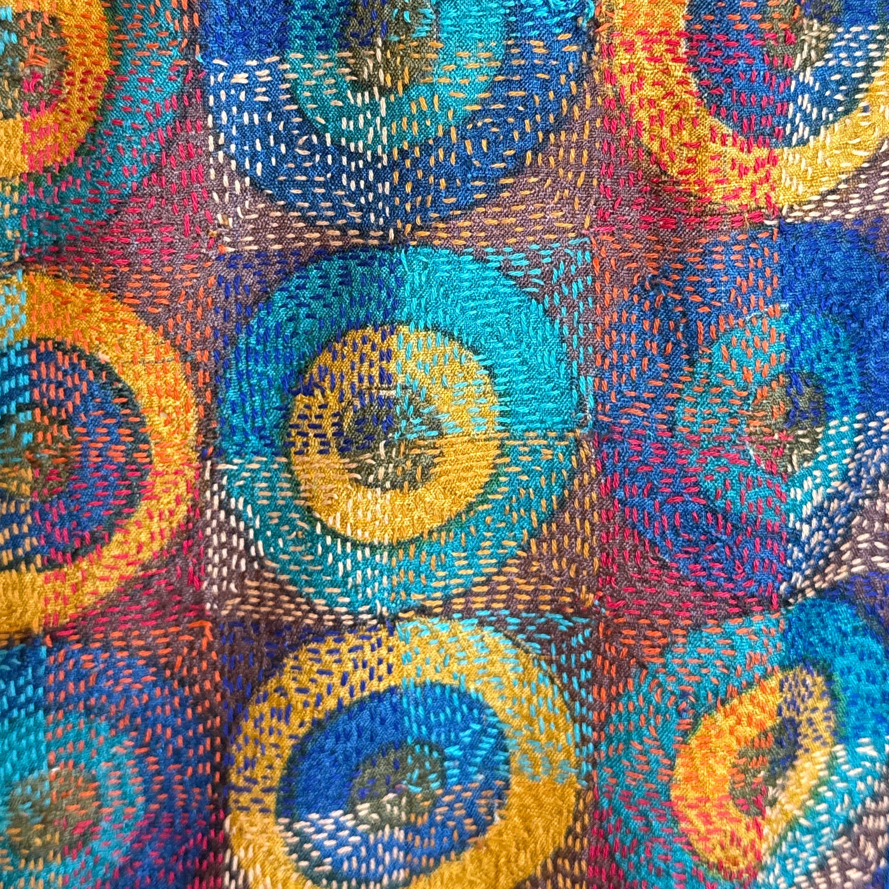 Silk Kantha Stitched Prantik Blue Scarf India