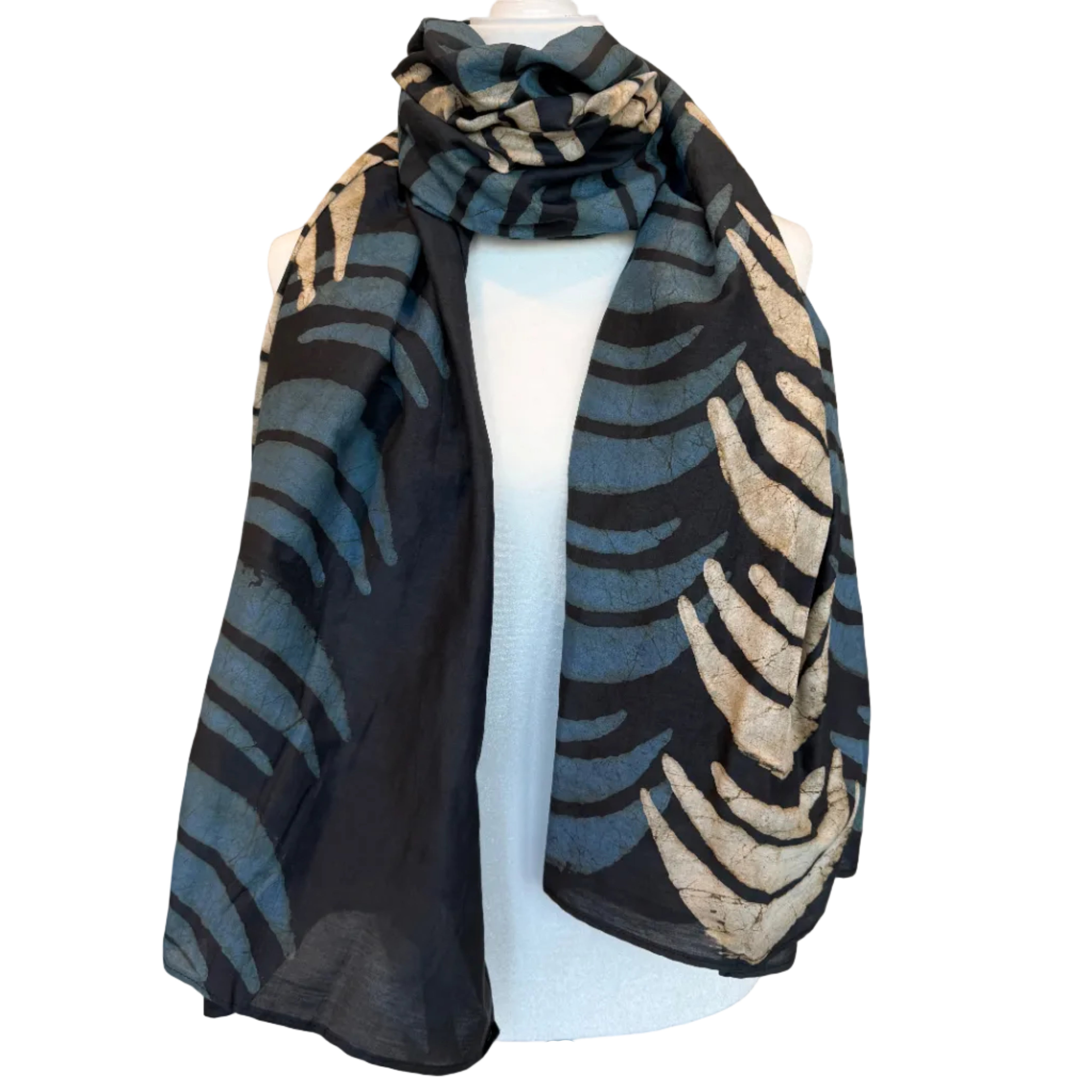 Hand Block Printed Moon Silk & Cotton Scarf India