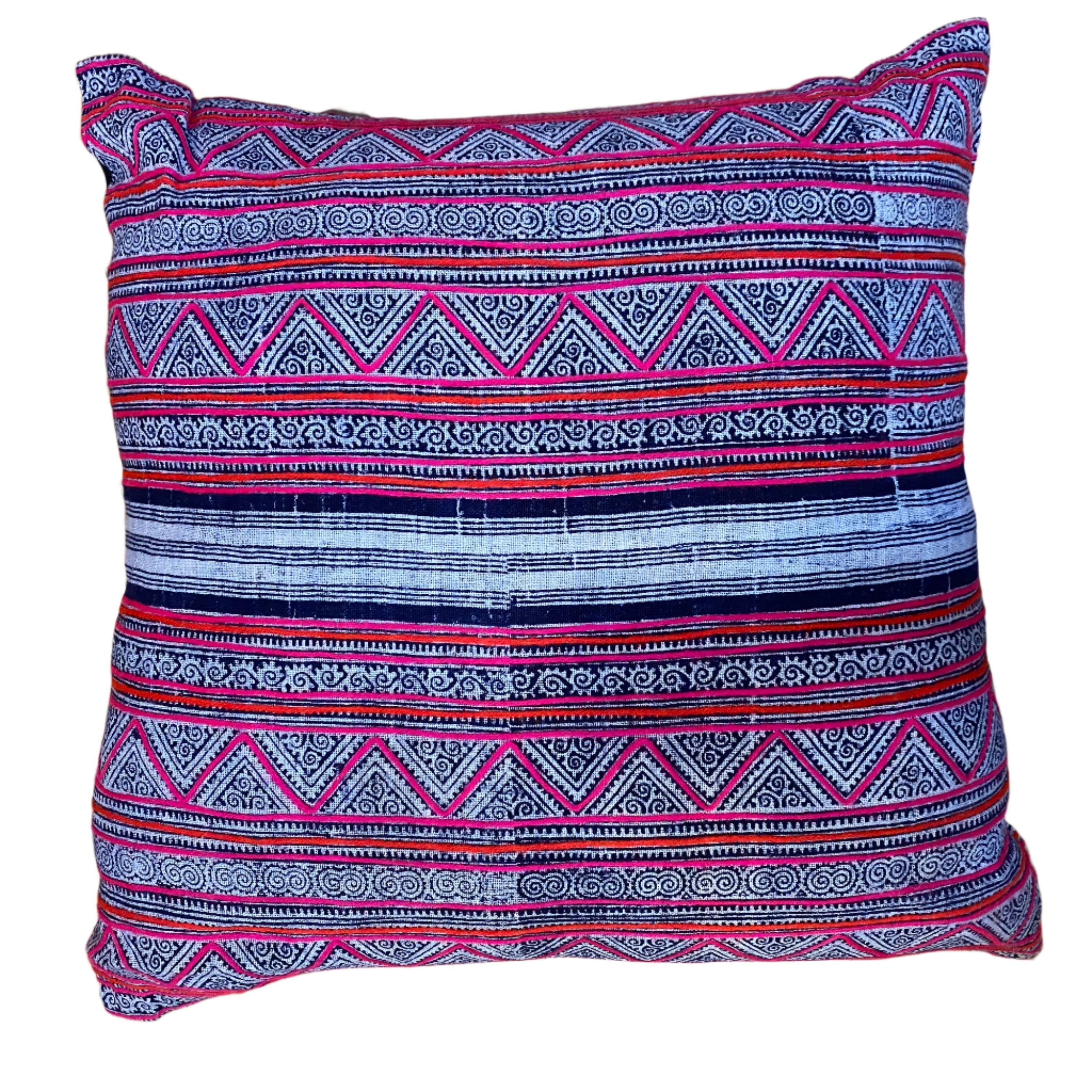 Handwoven Hemp Vintage Batik Indigo Pillow Thailand - C