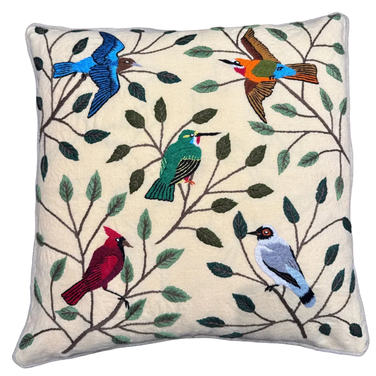 Embroidered Butter Northern Bird Pillow Guatemala (18 x 18)