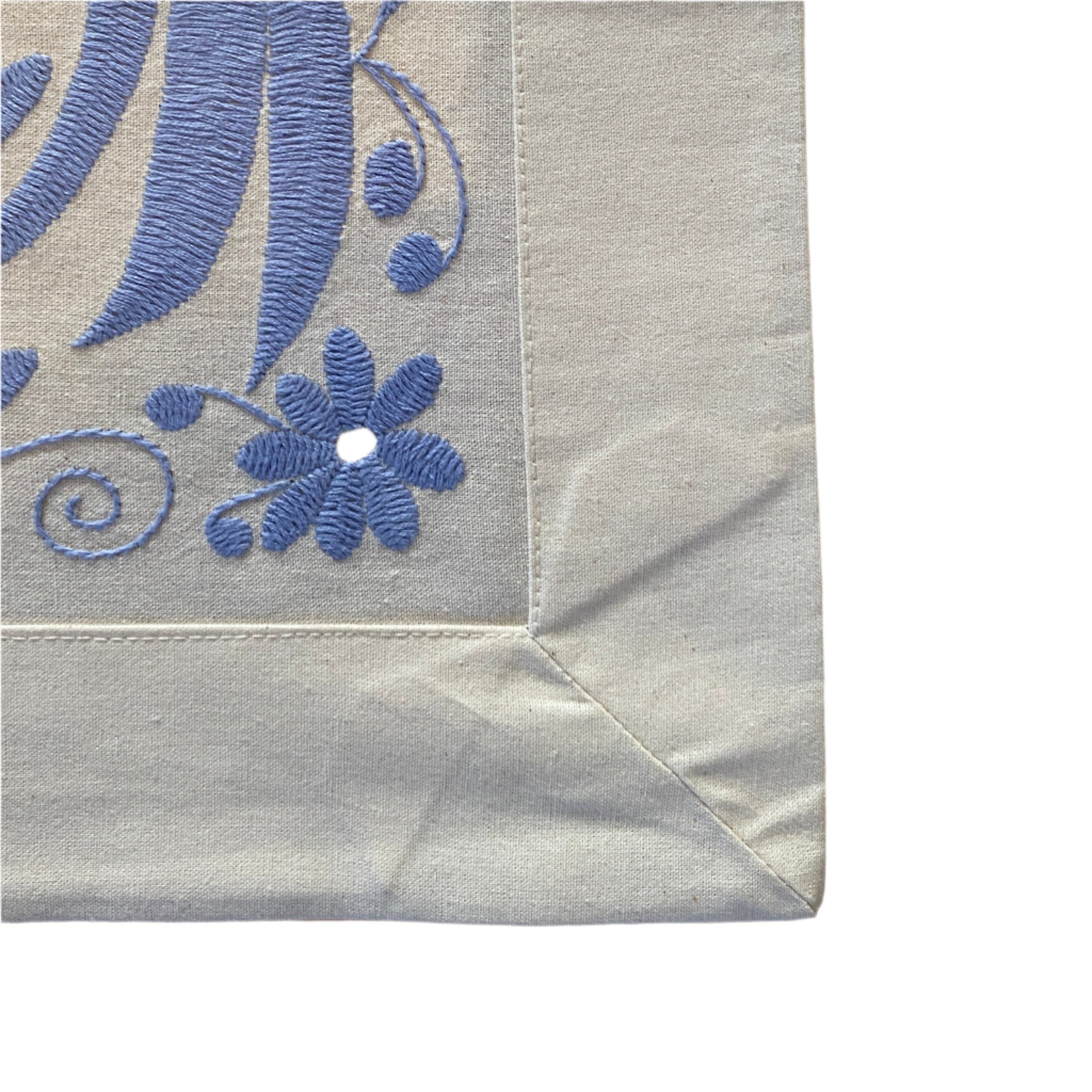 Otomi Hand Embroidered Light Periwinkle Table Runner Mexico