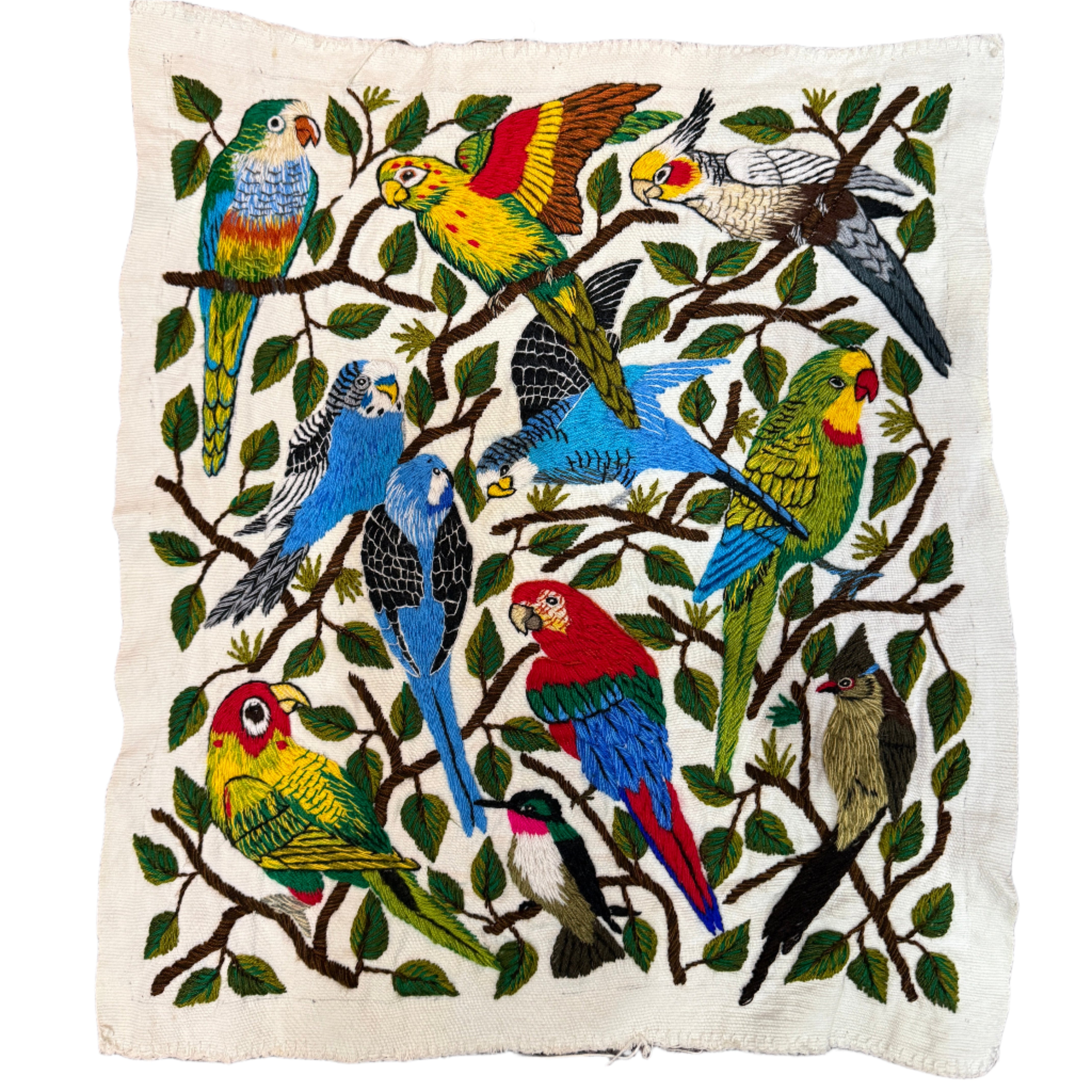 Bird Hand Embroidery on Cotton Guatemala (15" x 17")