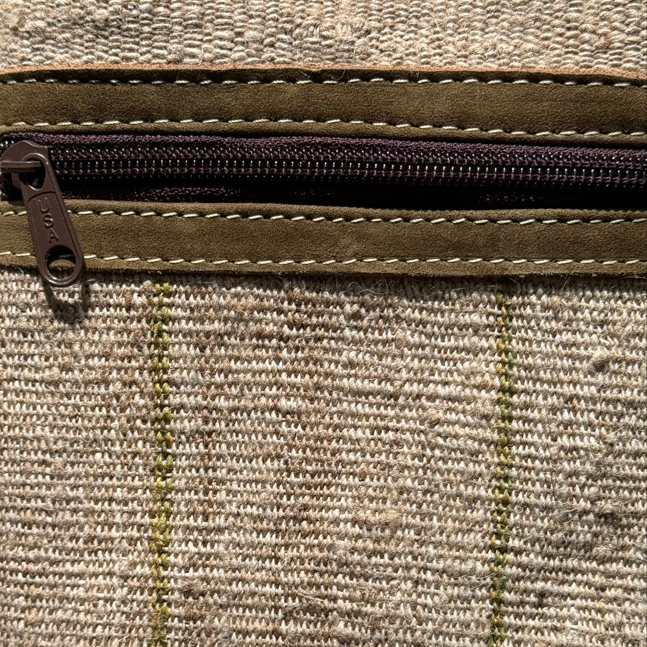 Cross Shoulder Zipper Pouch Hemp and Suede