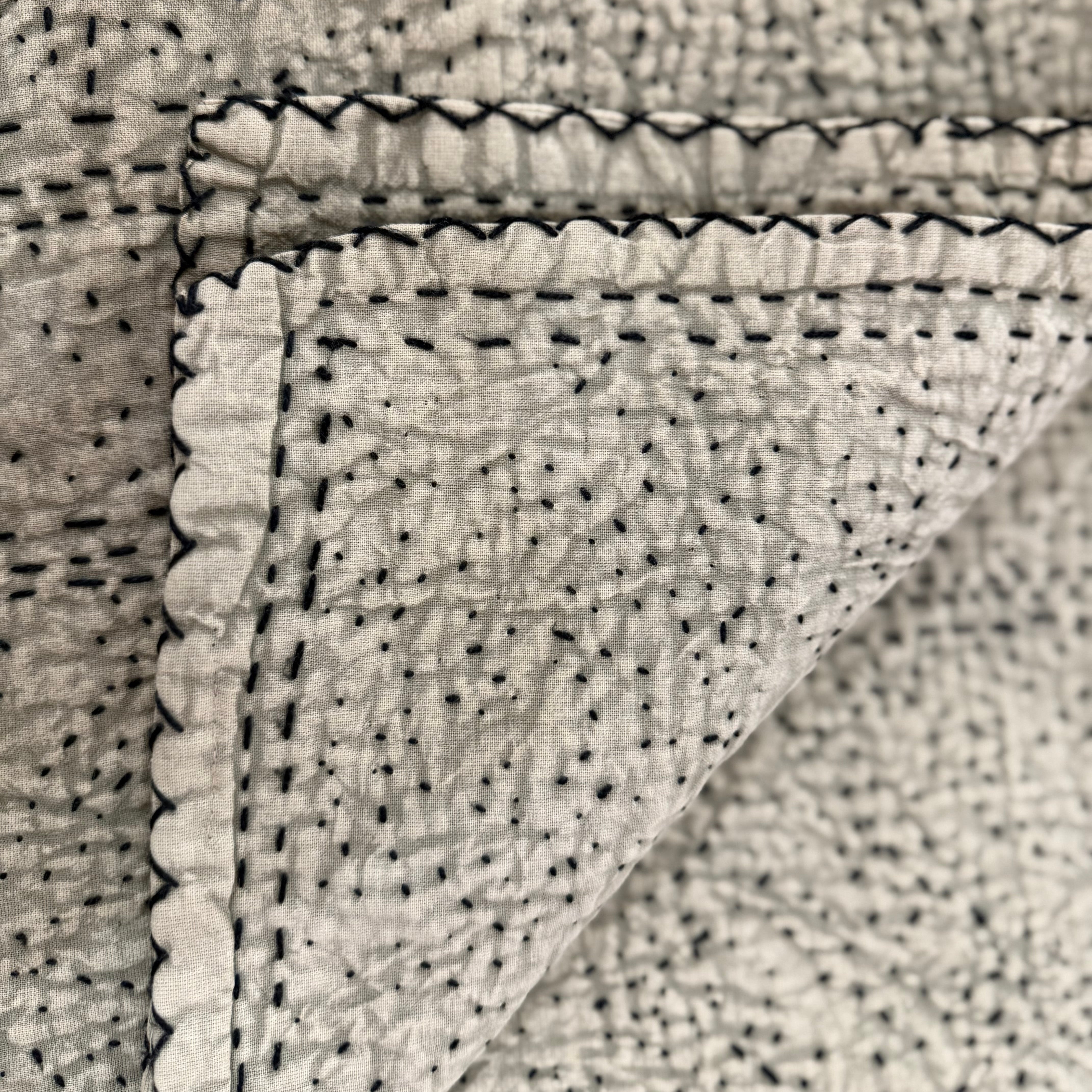 Hand Stitched Stone Grey Cotton Queen Quilt India