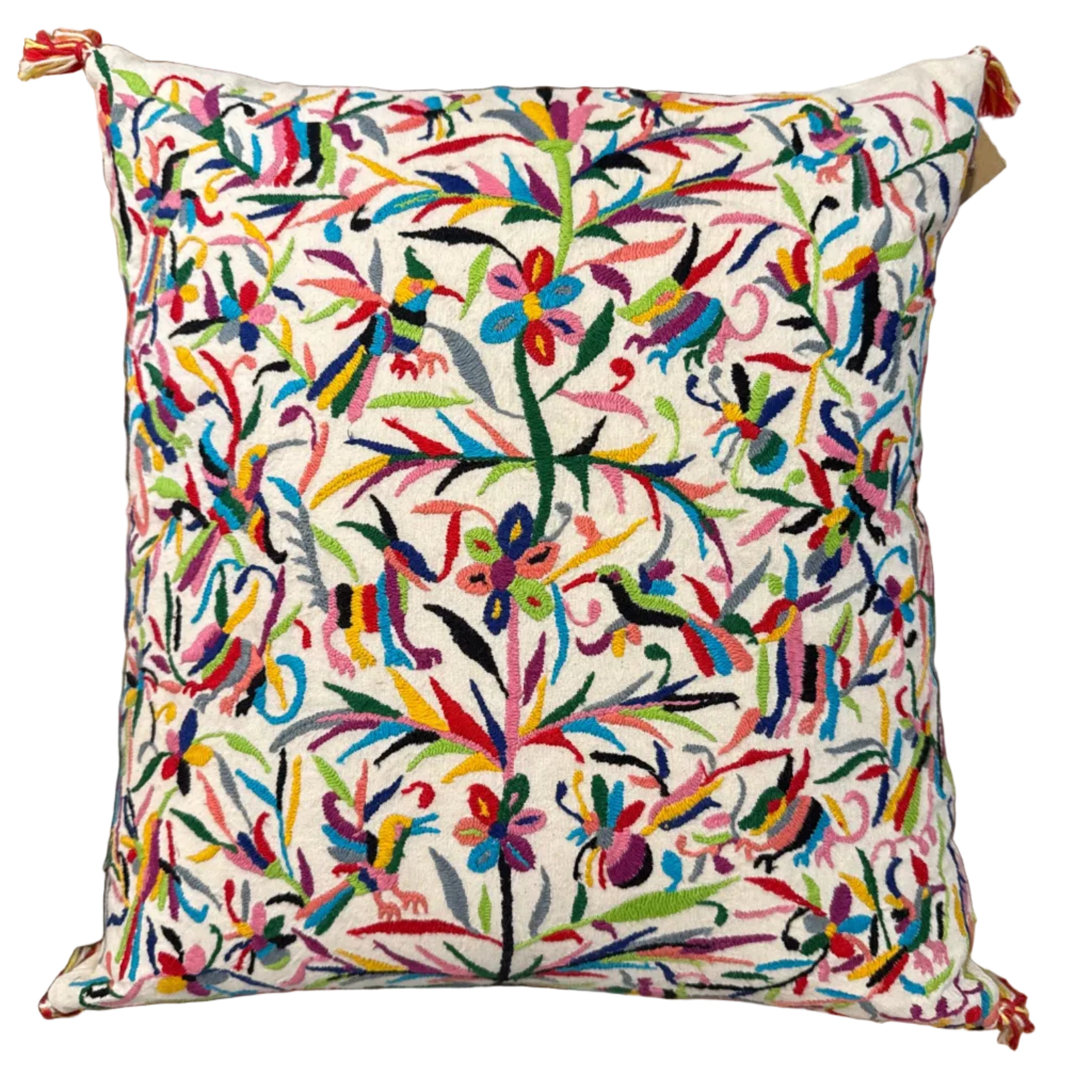 Otomi Hand Embroidered Colorful Pillow Mexico