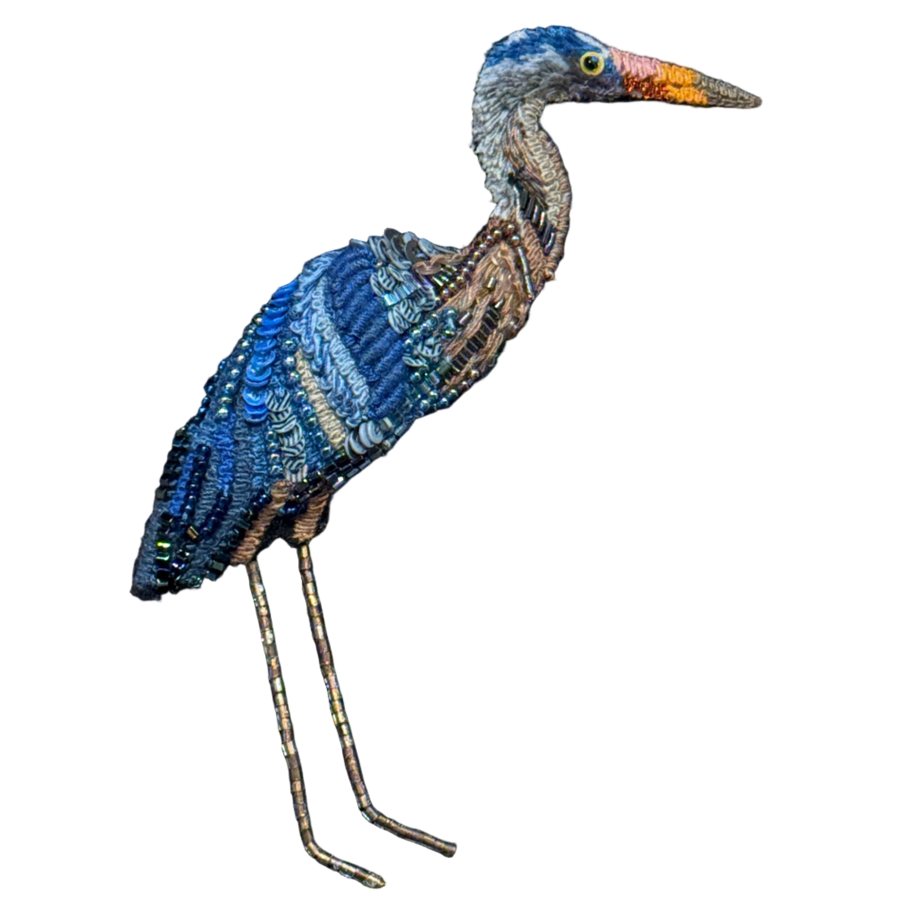 Embroidered Brooch - Blue Heron India