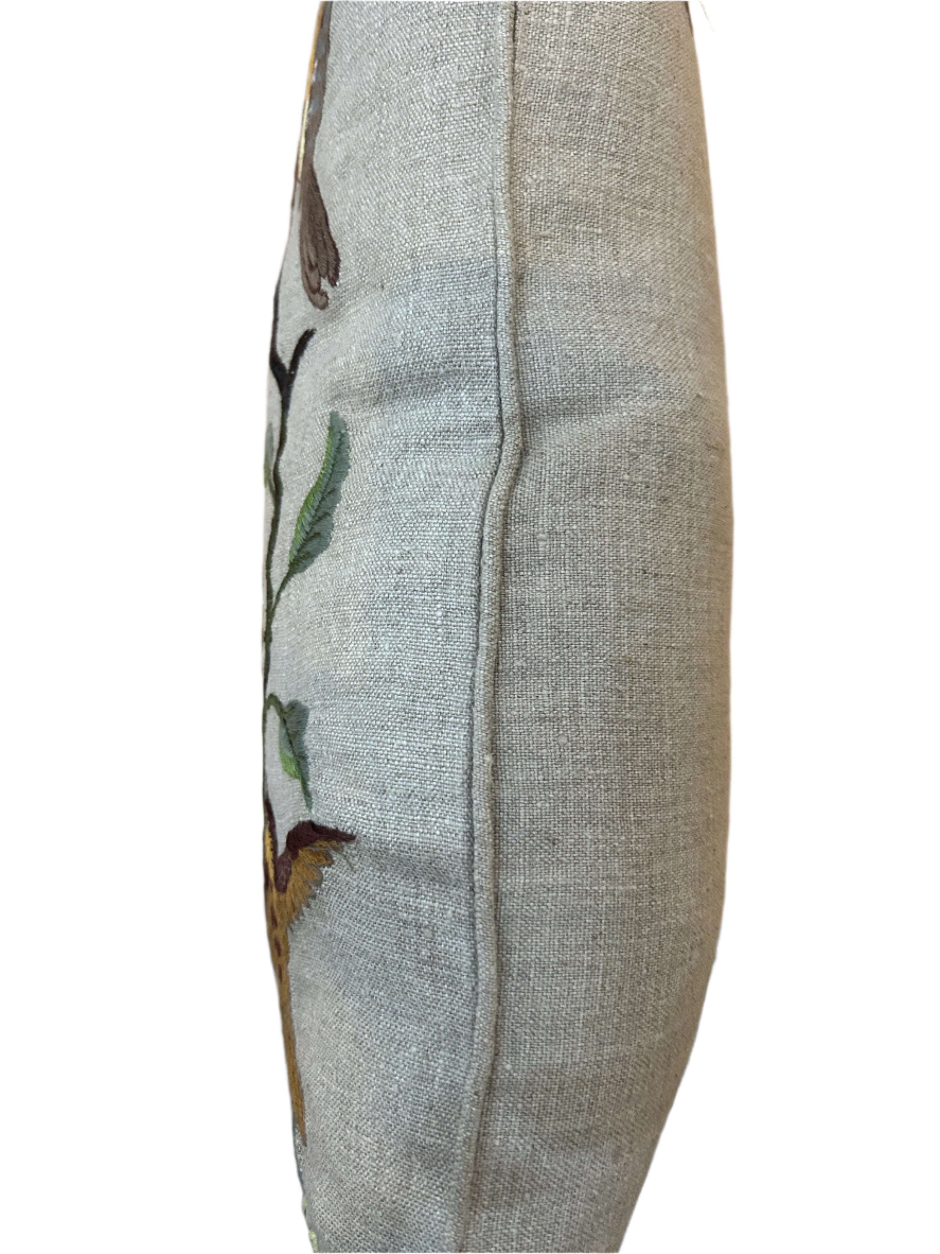Embroidered Bird Lumbar Pillow Linen Guatemala (12x20)
