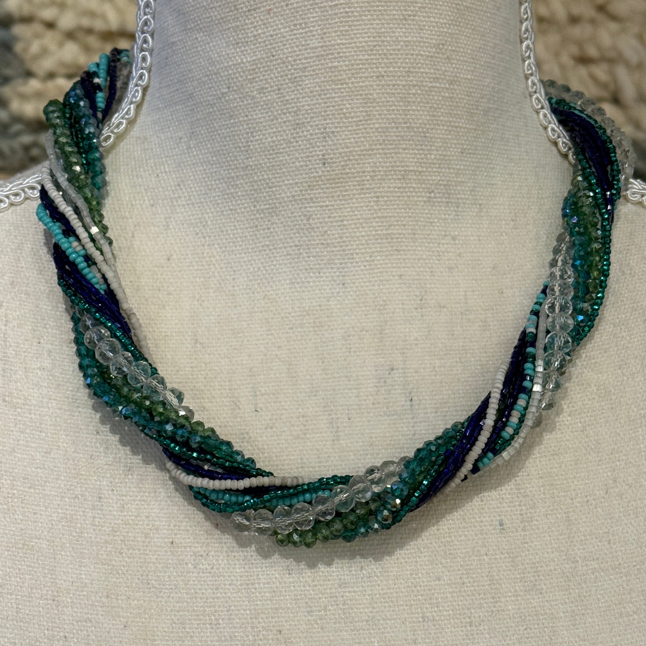 Handmade 12 Strand Blues Beaded Necklace Guatemala
