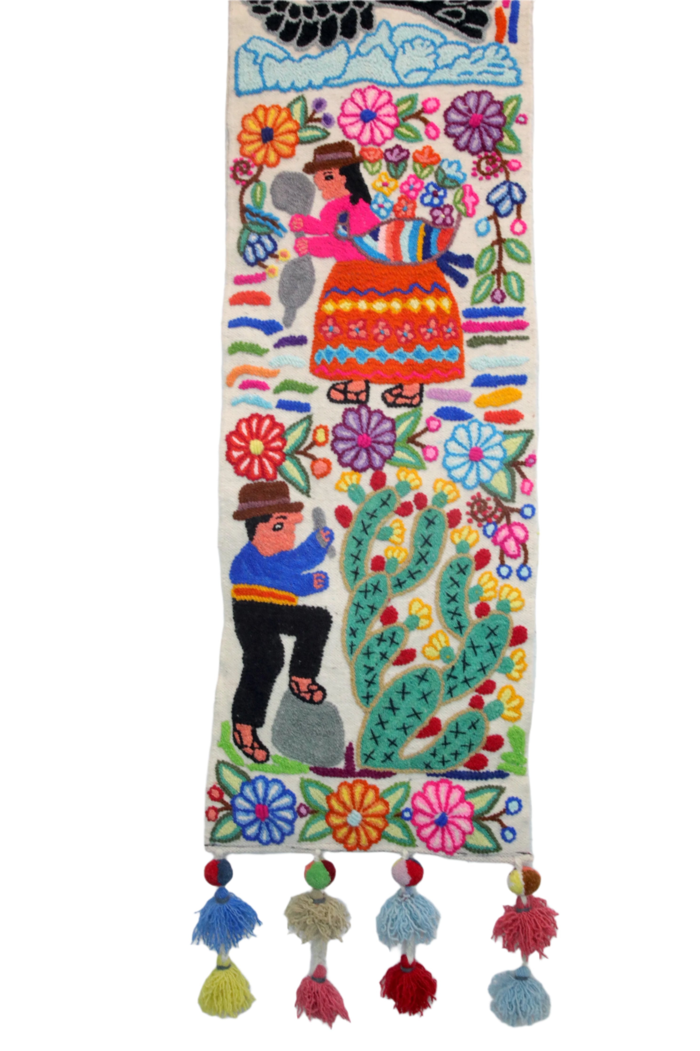 Handwoven Hand Embroidered Wool Table Runner Peru - Story