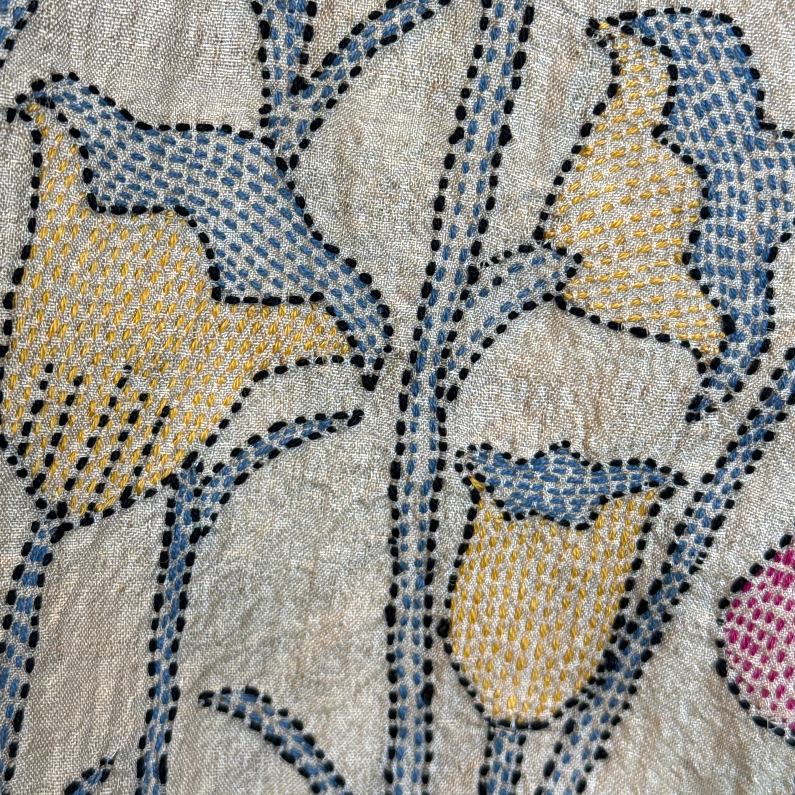 Hand Embroidered Tulip Kantha Silk Scarf India