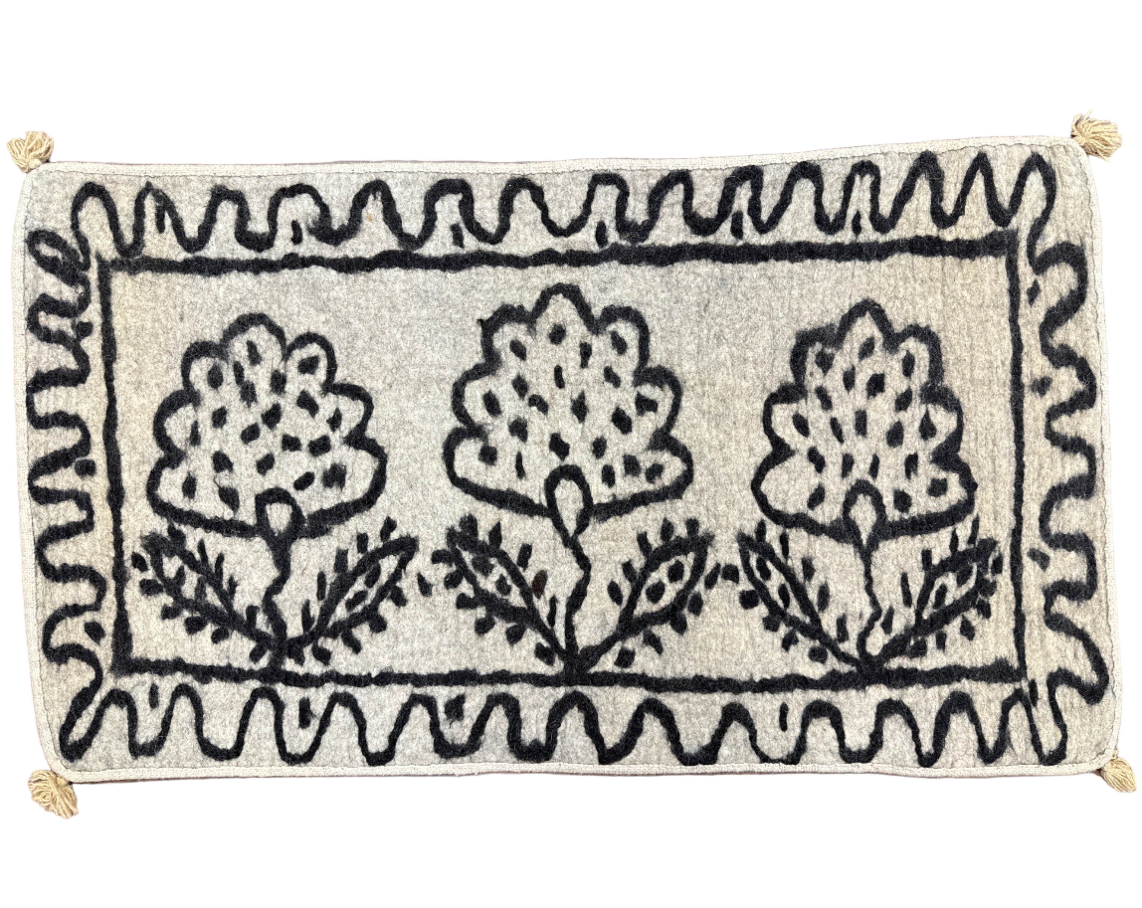 Handmade Wool Felt Charcoal Flowers Rug Afghanistan (30x48)