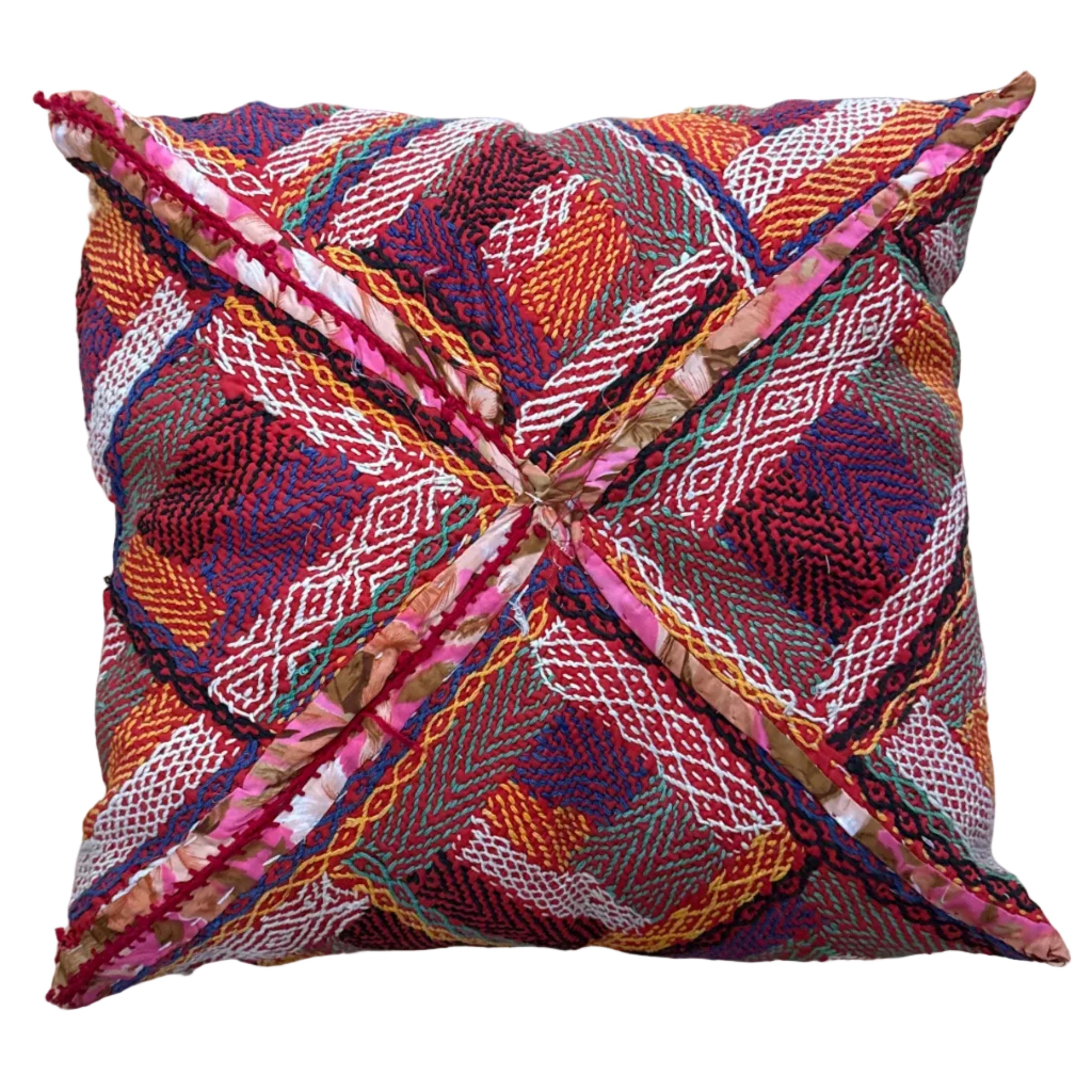 Hand Stitched Vintage Banjara Pillow India (17 x 17)