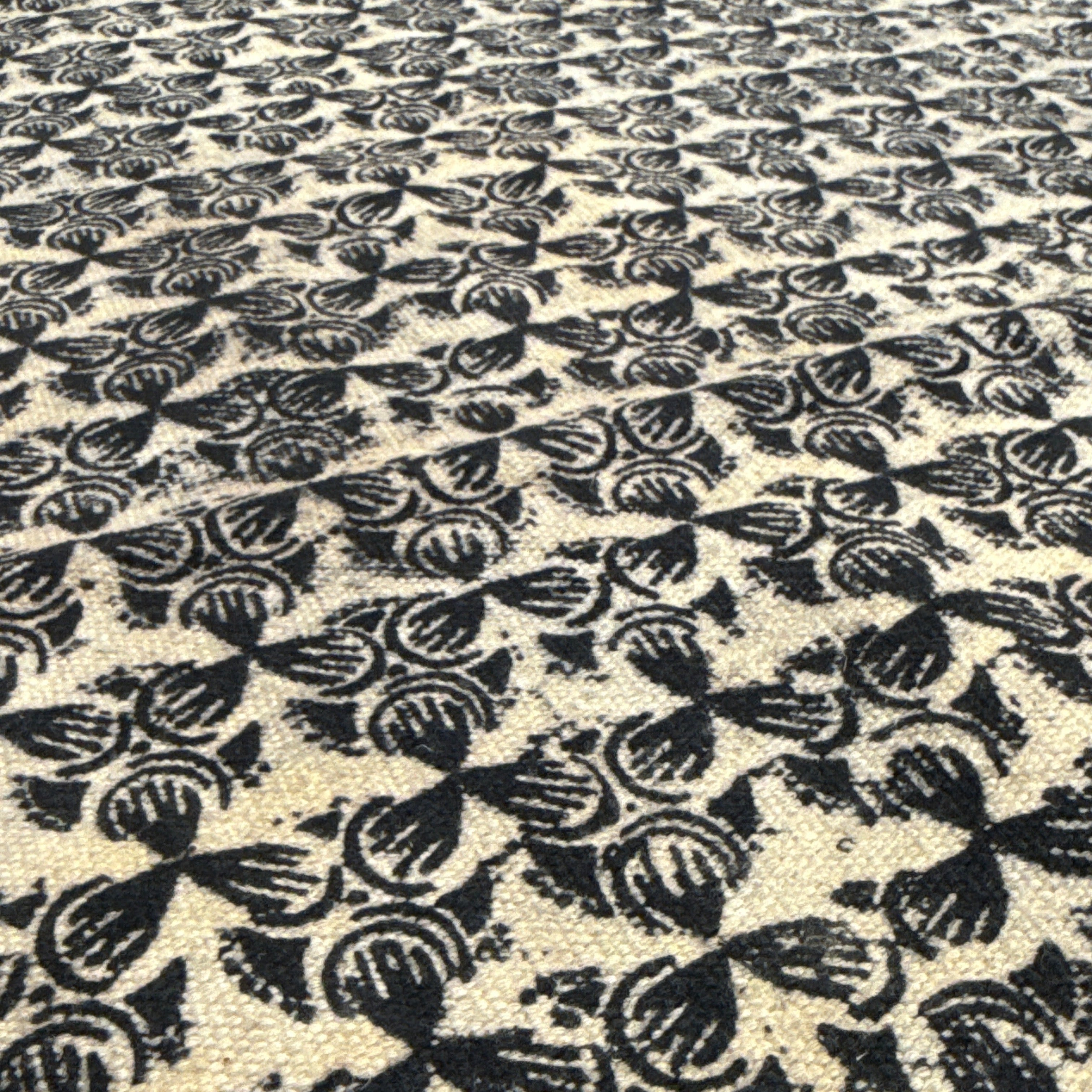 Handmade Block Printed Black Canvas Rug India 2.5x6
