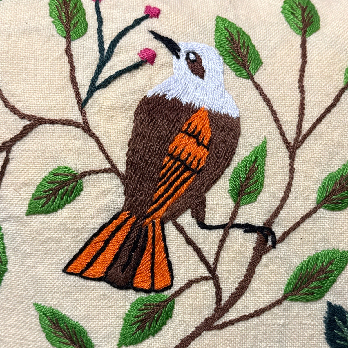 Embroidered Butter Bird Pillow Guatemala (18 x 18)