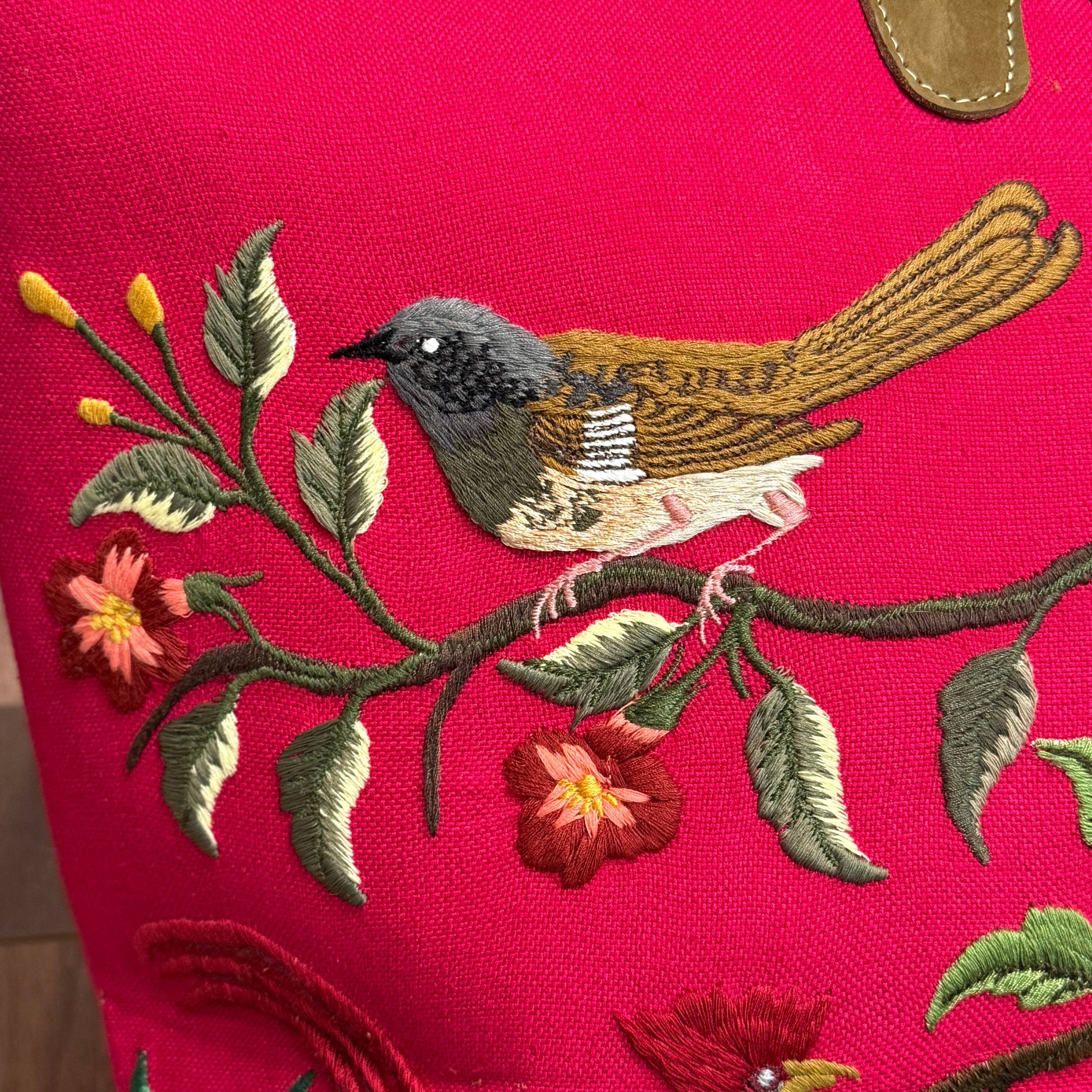 Handwoven Embroidered Raspberry with Leather Santiago Satchel Guatemala