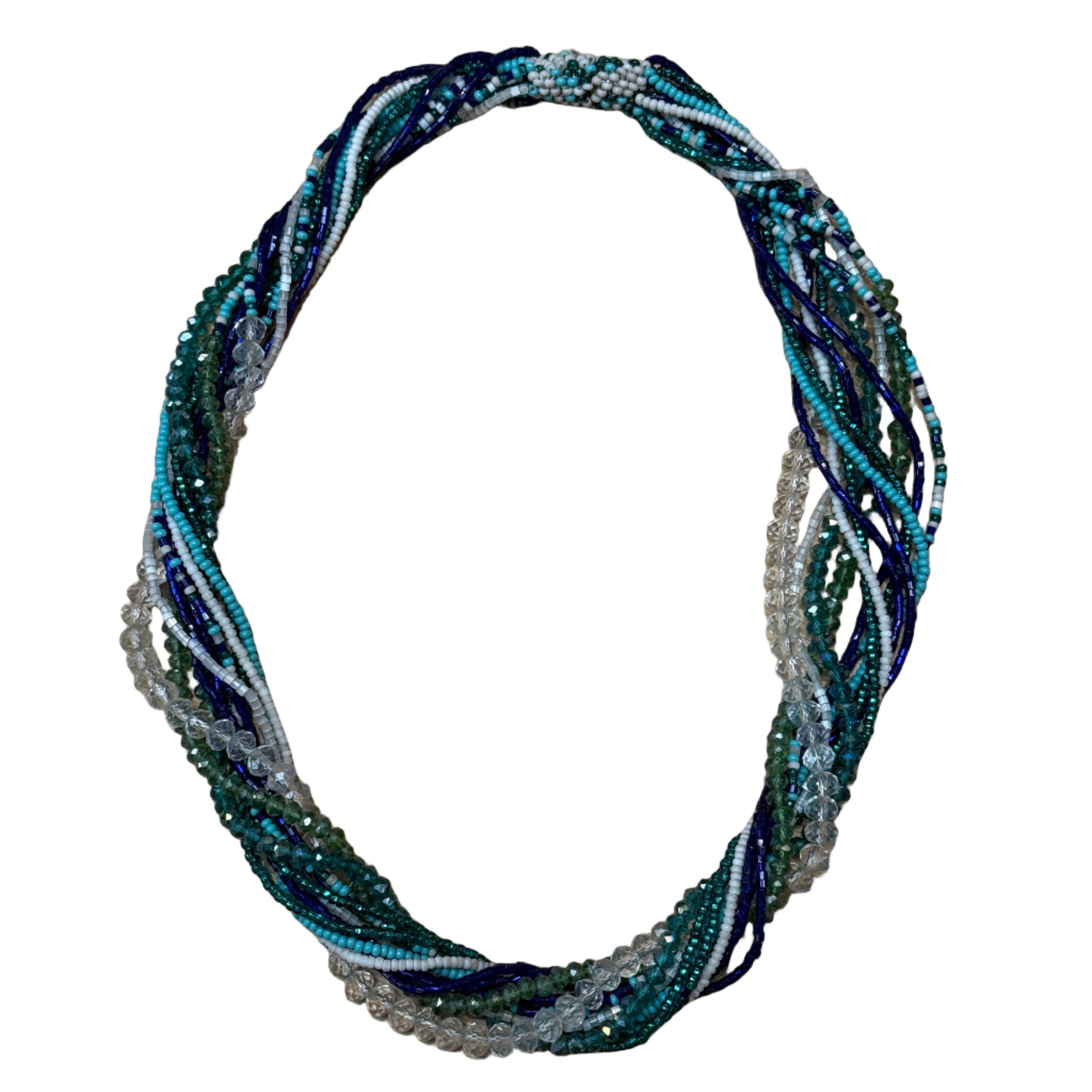 Handmade 12 Strand Blues Beaded Necklace Guatemala