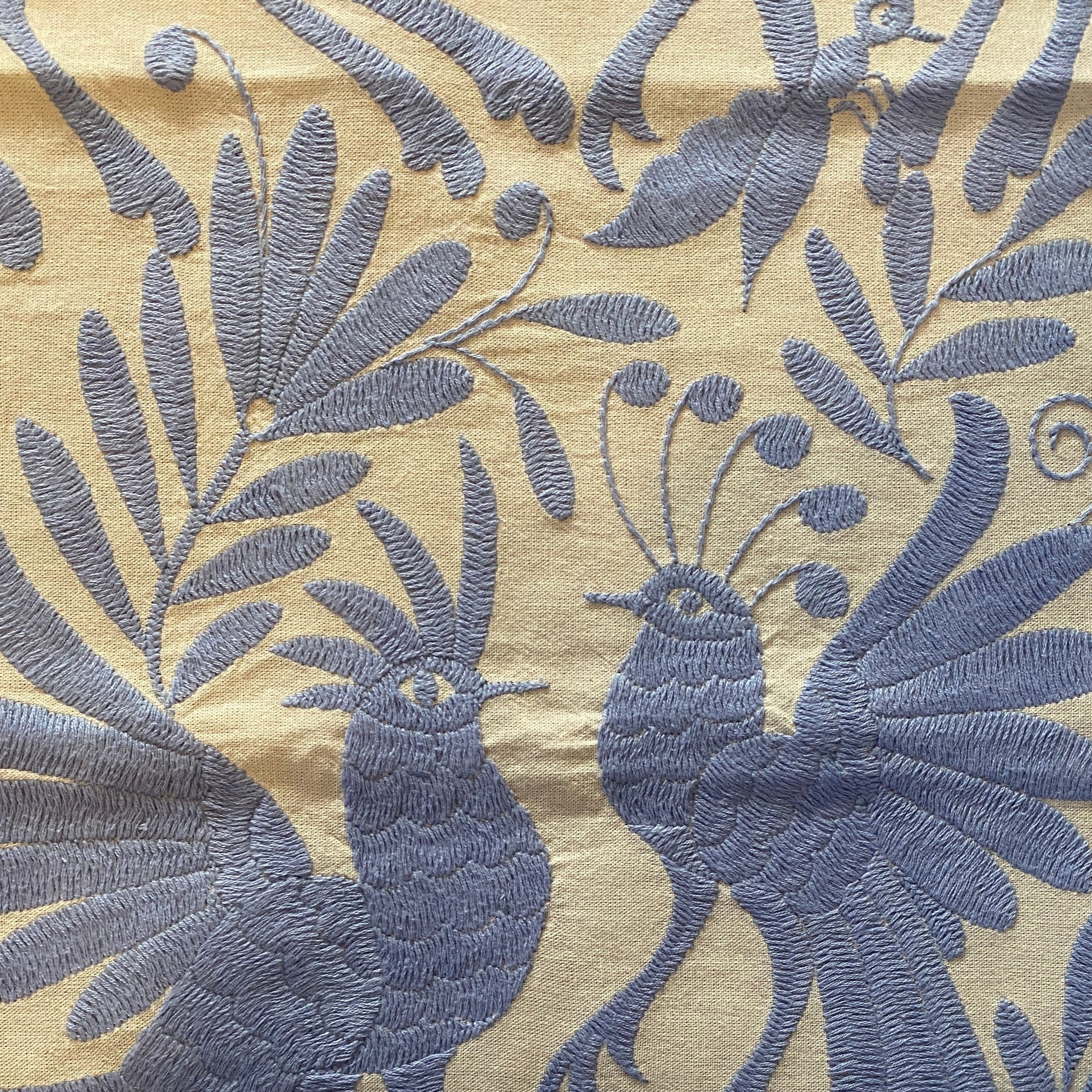 Otomi Hand Embroidered Light Periwinkle Table Runner Mexico
